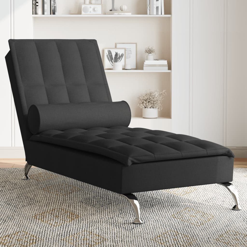 vidaXL Chaiselongue Massage-Chaiselongue mit Nackenrolle Schwarz Stoff