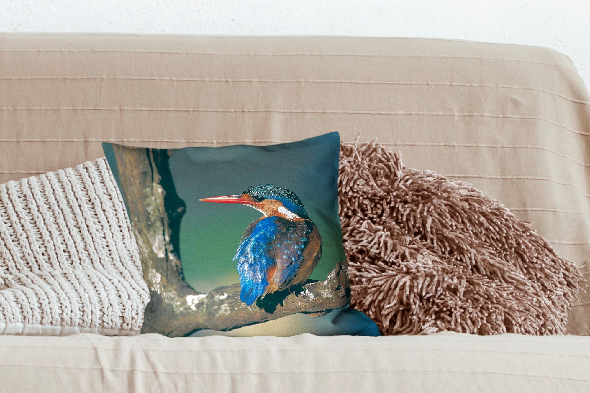 MuchoWow Dekokissen Eisvogel - Füllung Deko, mit Tier Farbenfroh, Wohzimmer, Sofakissen - Zierkissen für Schlafzimmer