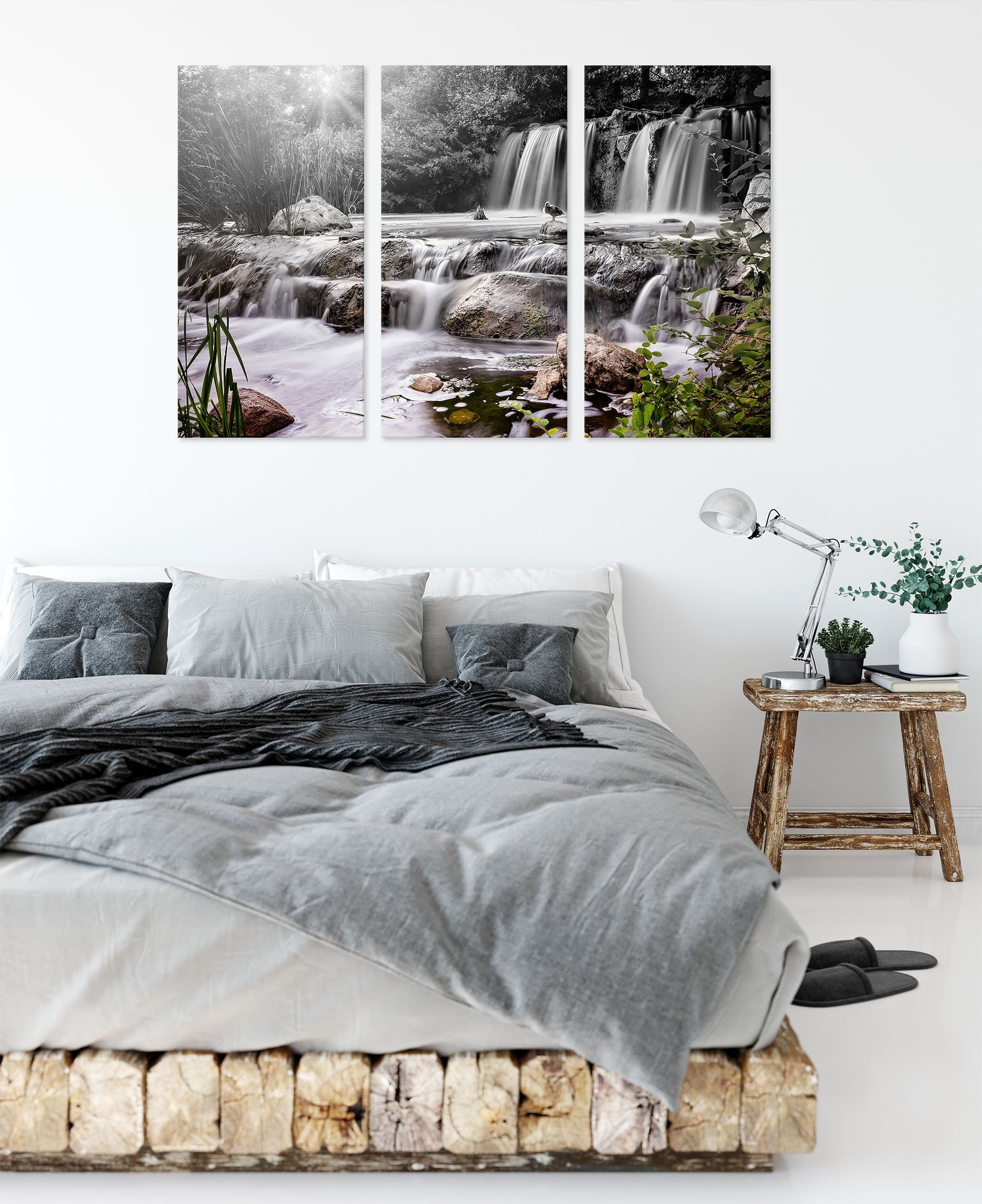 Pixxprint Leinwandbild inkl. (1 (120x80cm) fertig St), Leinwandbild Zackenaufhänger bespannt, Wasserfall, 3Teiler Wasserfall