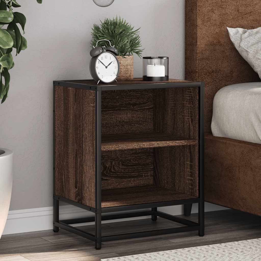 vidaXL Nachttisch Nachttisch Braun Eichen-Optik 40x31x50 cm Holzwerkstoff Metall (1-St)