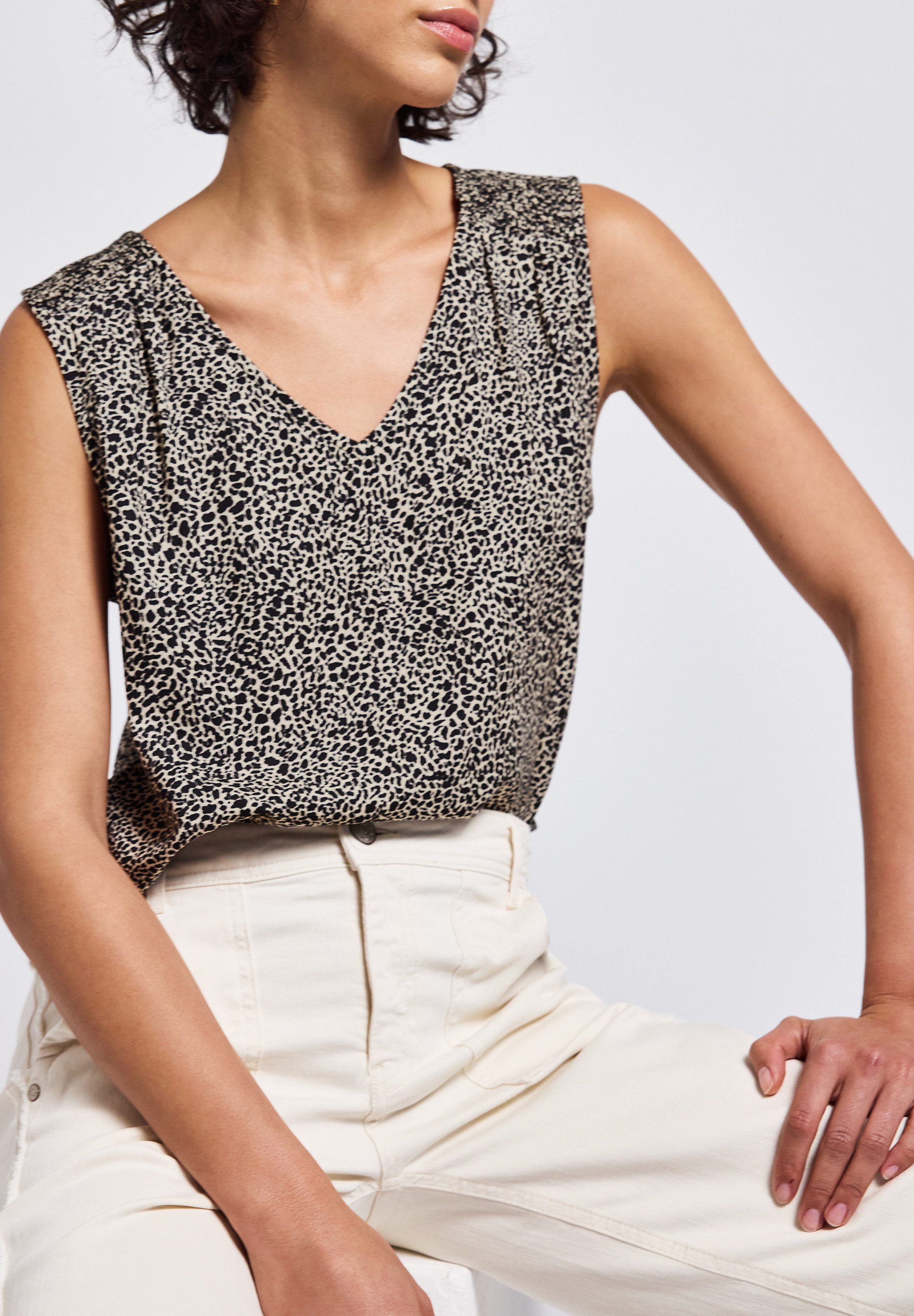 STREET ONE Blusentop mit Smock-Details und Animal-Print günstig online kaufen
