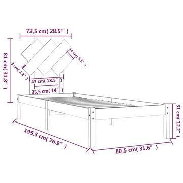 vidaXL Bett Massivholzbett 75x190 cm