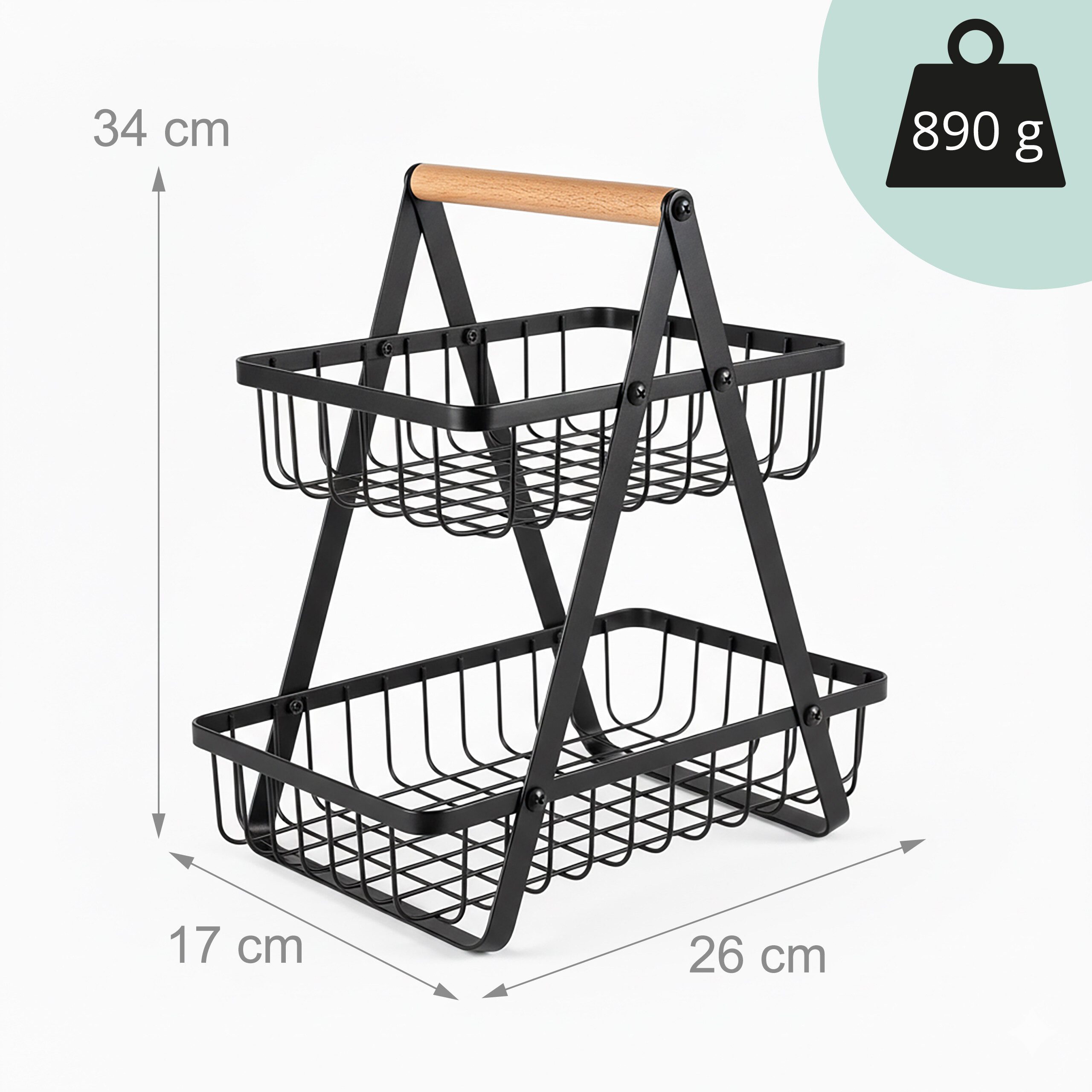 relaxdays Obstschale Obst Etagere 2 Etagen, Eisen, (1-tlg), schwarz – Bild 4 von 5