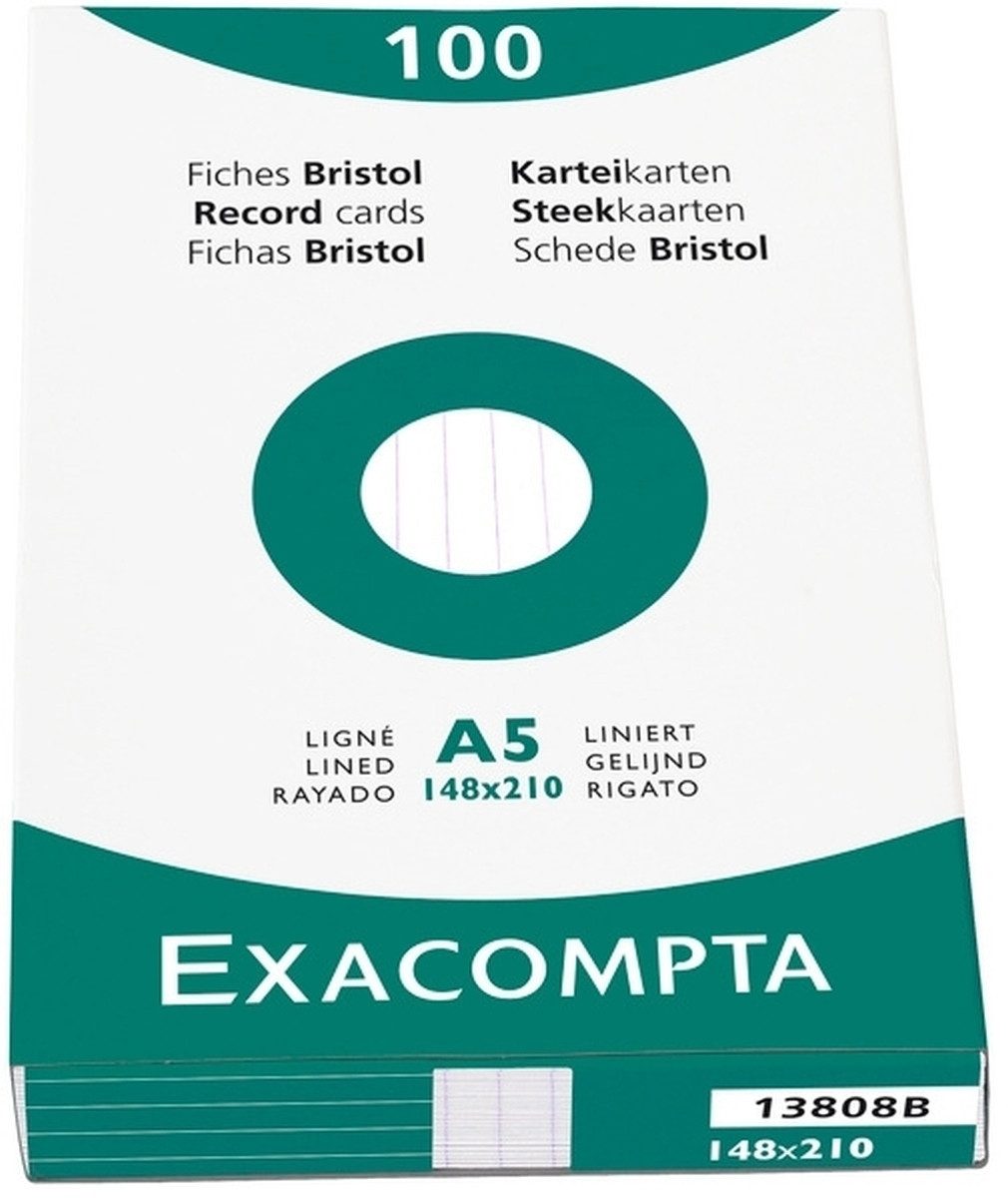 EXACOMPTA Karteikarten Karteikarten A5 liniert weiß VE=100 Stück.
