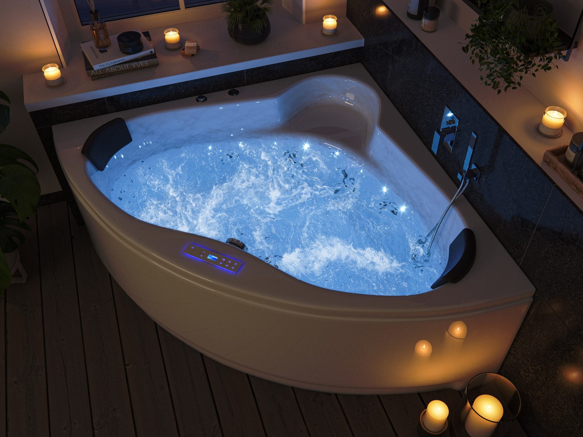 Magnolia Home Whirlpool-Badewanne Deluxe Whirlpool Set SELENE ULTRA mit 80 Düsen und LEDs Befüllung Über