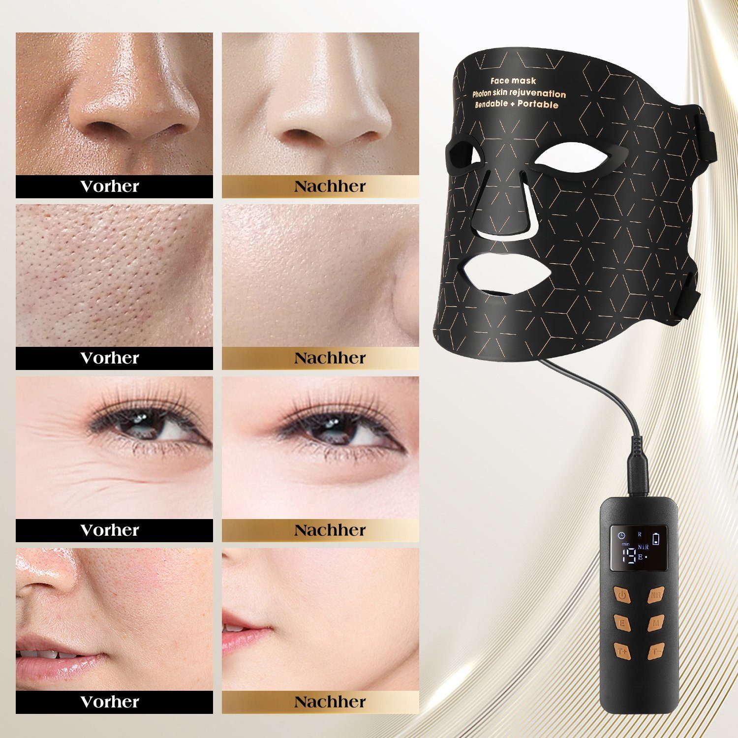 Anti-Aging Falten Gesichtsmasken Lichttherapie,Photonen-Hautverjüngung LED Gesicht Hautverjüngung Anti Akne maske, Kosmetikbehandlungsgerät für Anti oyajia Farben 4