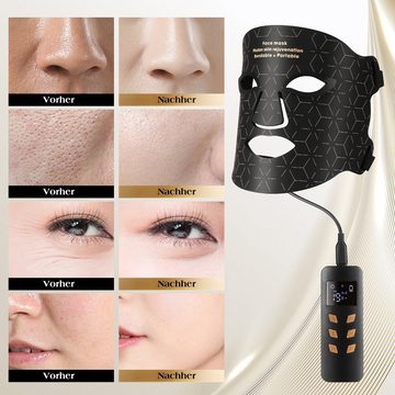 LETGOSPT Kosmetikbehandlungsgerät LED Gesichtsmaske, Mit 4 Farben Licht 3 Zahnrad Hellwellen, Set, LED Licht Gesichtsgerät für die Hautpflege