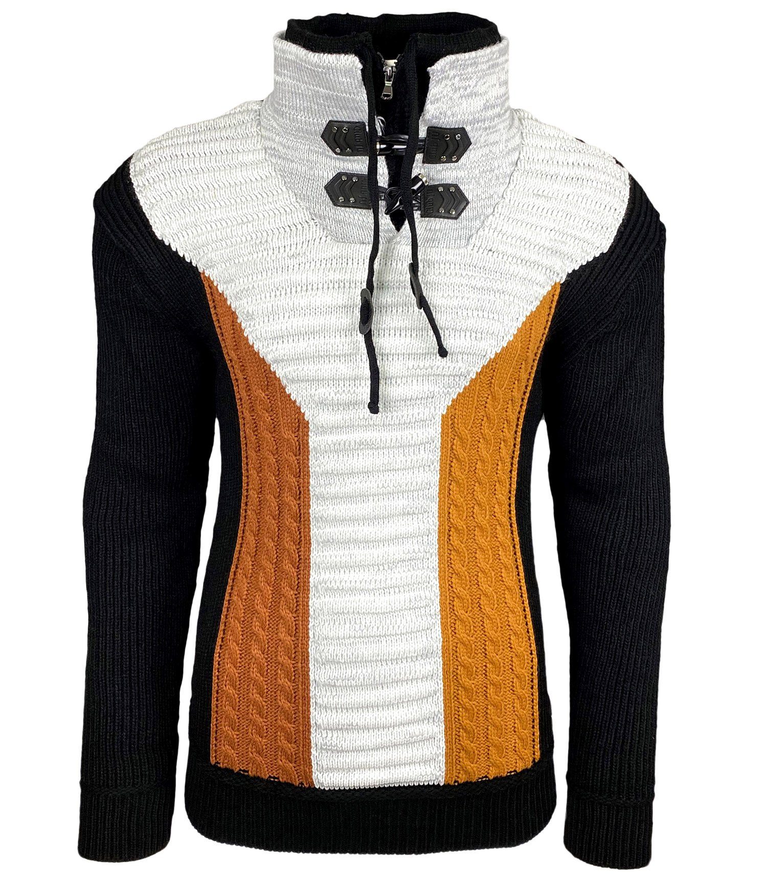 Baxboy Strickpullover Baxboy Herren Grobstrick Pullover Doppeltem Stehkragen B-51113