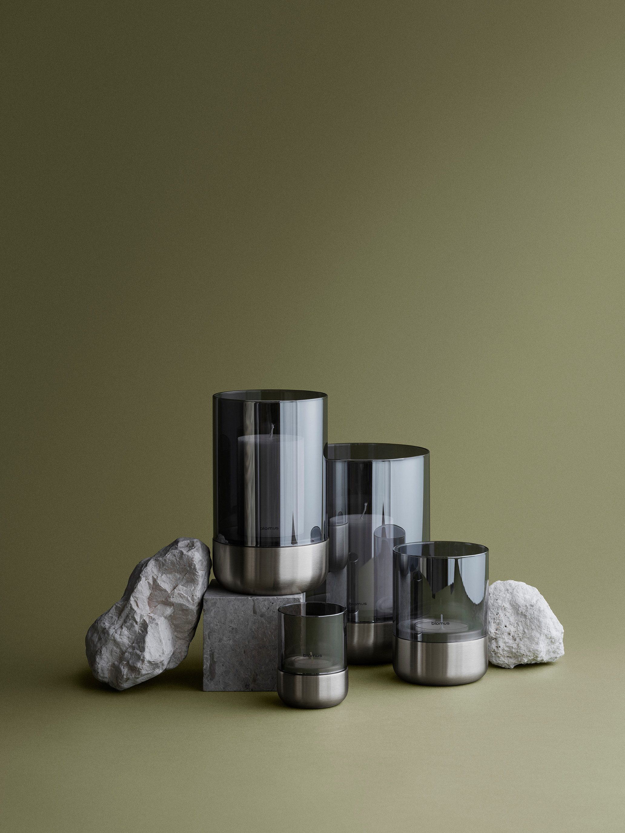 blomus Windlicht -CALMA- Kerzenhalter, Stimmungslicht: Design Edelstahloptik matt (1 St., 2er Set bei XS-Version), Glas/Edelstahl Kombination