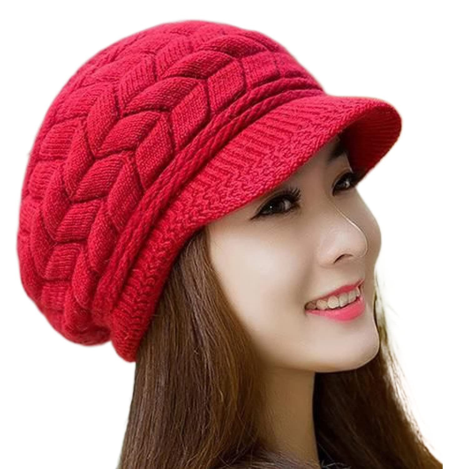 Coonoor Strickmütze Damen Wintermütze aus dickem, Warm gefütterte Strickmütze Beanie mit Schirm, Einheitsgröße, warm, weich
