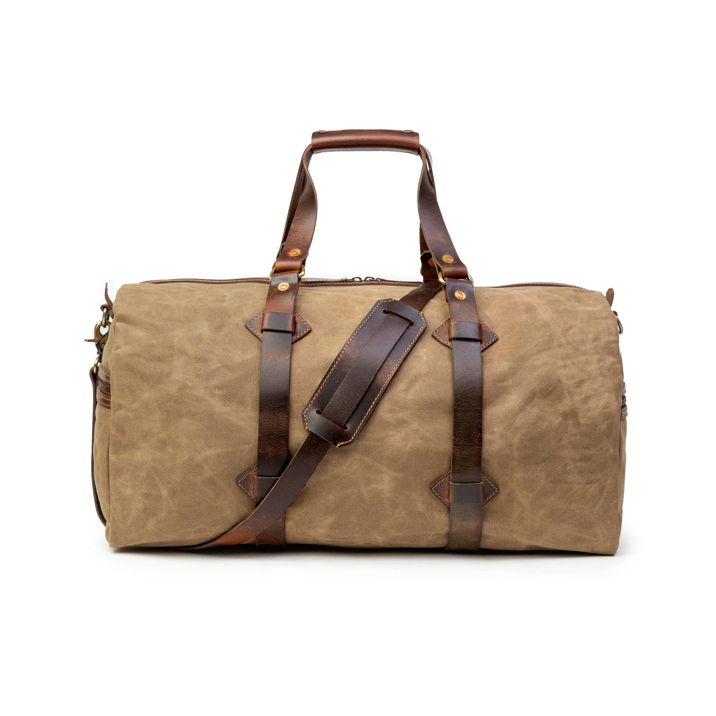 DRAKENSBERG Reisetasche Weekender »Cody« Khaki-Sand, wetterfeste Vintage Sportasche aus gewachstem Canvas und Leder