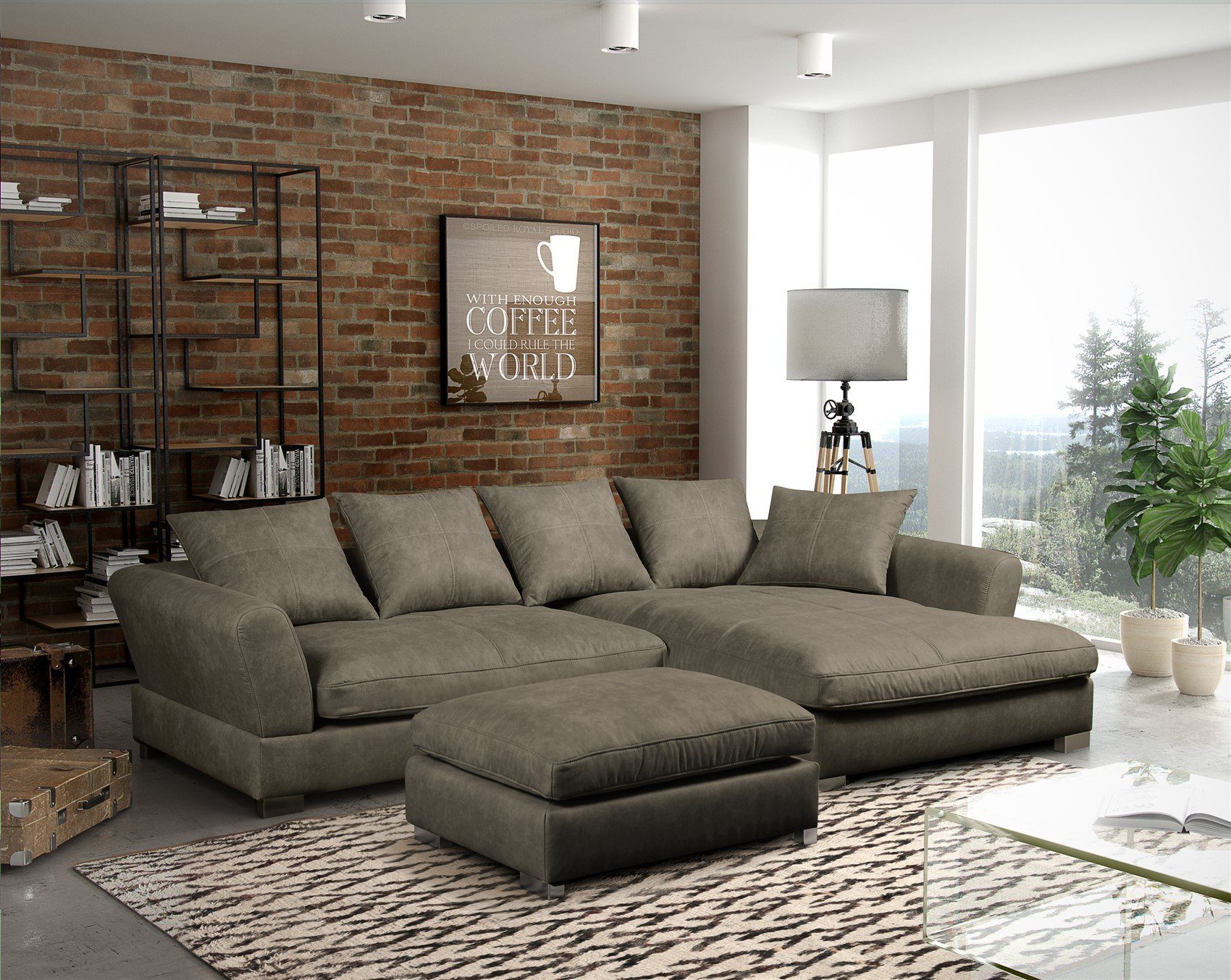 Fun Möbel Ecksofa Couchgarnitur inkl. Hocker TIZIAN Preston Braun Ottomane, N/A 1 Teile