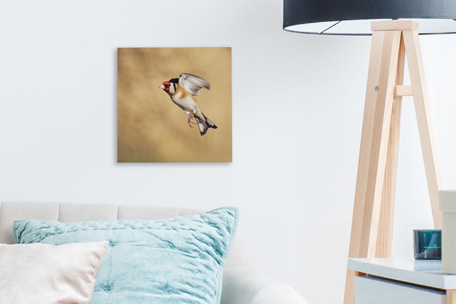 OneMillionCanvasses® Leinwandbild Stieglitz Schlafzimmer (1 St), Leinwand Flügel für seine Flug Bilder Wohnzimmer aus, im breitet