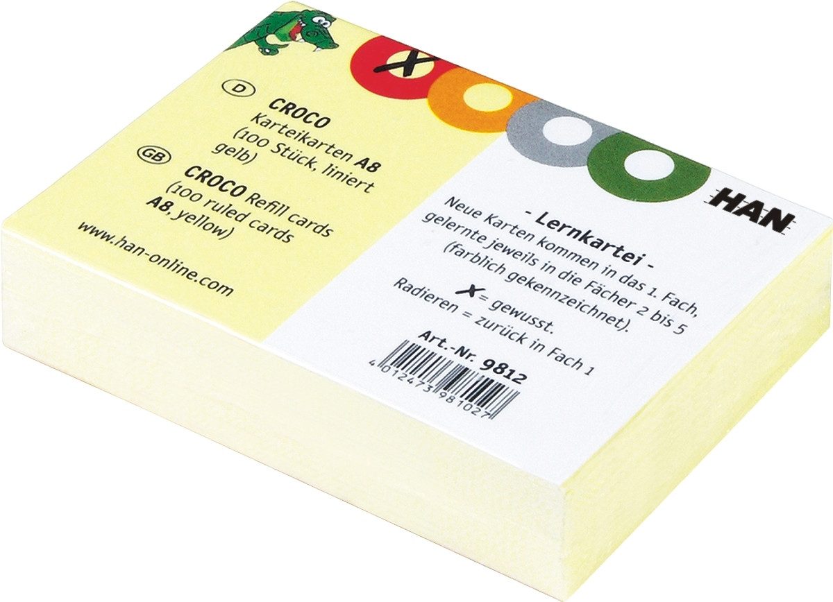 HAN-Bürogeräte Karteikarten Karteikarten für Croco A8 gelb liniert VE=100 Stück