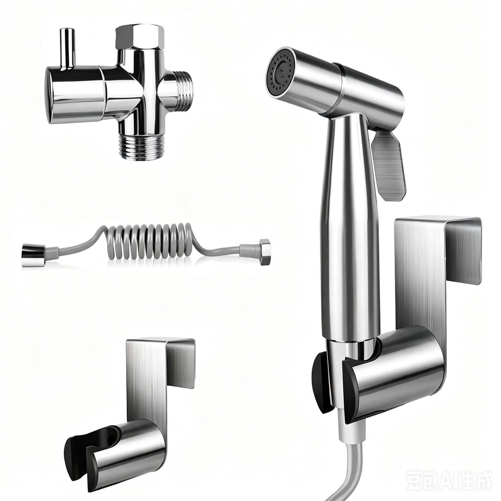 MOPUEA Bidetarmatur Edelstahl Bidetarmatur Sprühset mit 3-Wege Ventil für WC & Hygiene (Bidet Handbrause Hygieneset, Edelstahl Sprühset mit T-Ventil, Schlauch und Halterung) 2-in-1 Funktion, Edelstahl, einfach Montage, vielseitig