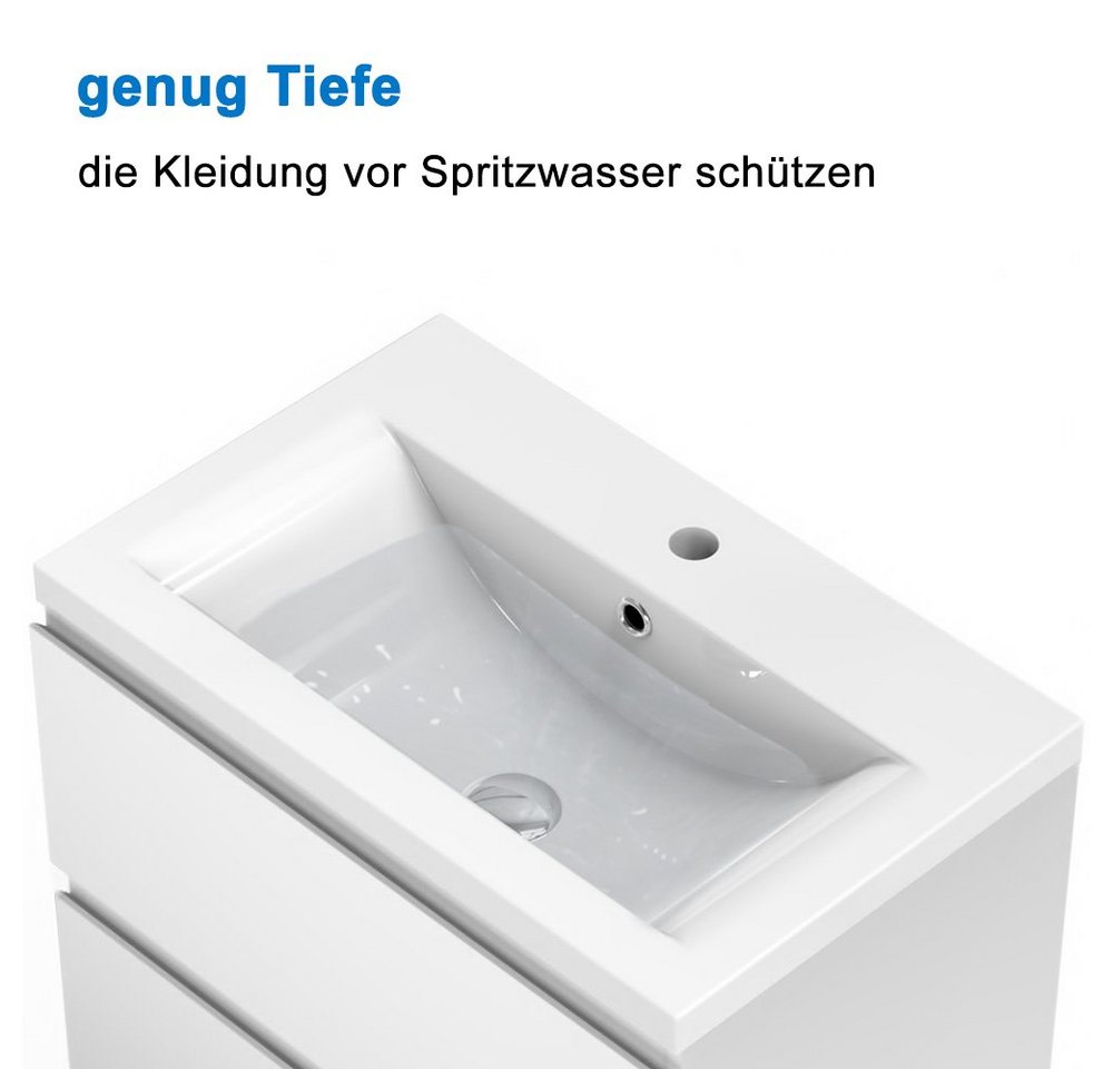 Thumbnail - duschspa Einbauwaschbecken Keramikbecken Becken, mit Überlauf, Breite 51/61 cm