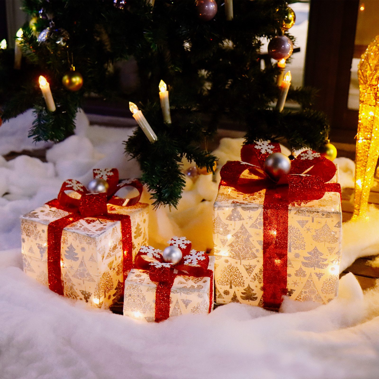 CCLIFE Dekokorb LED Geschenkbox Weihnachten Weihnachtenbox