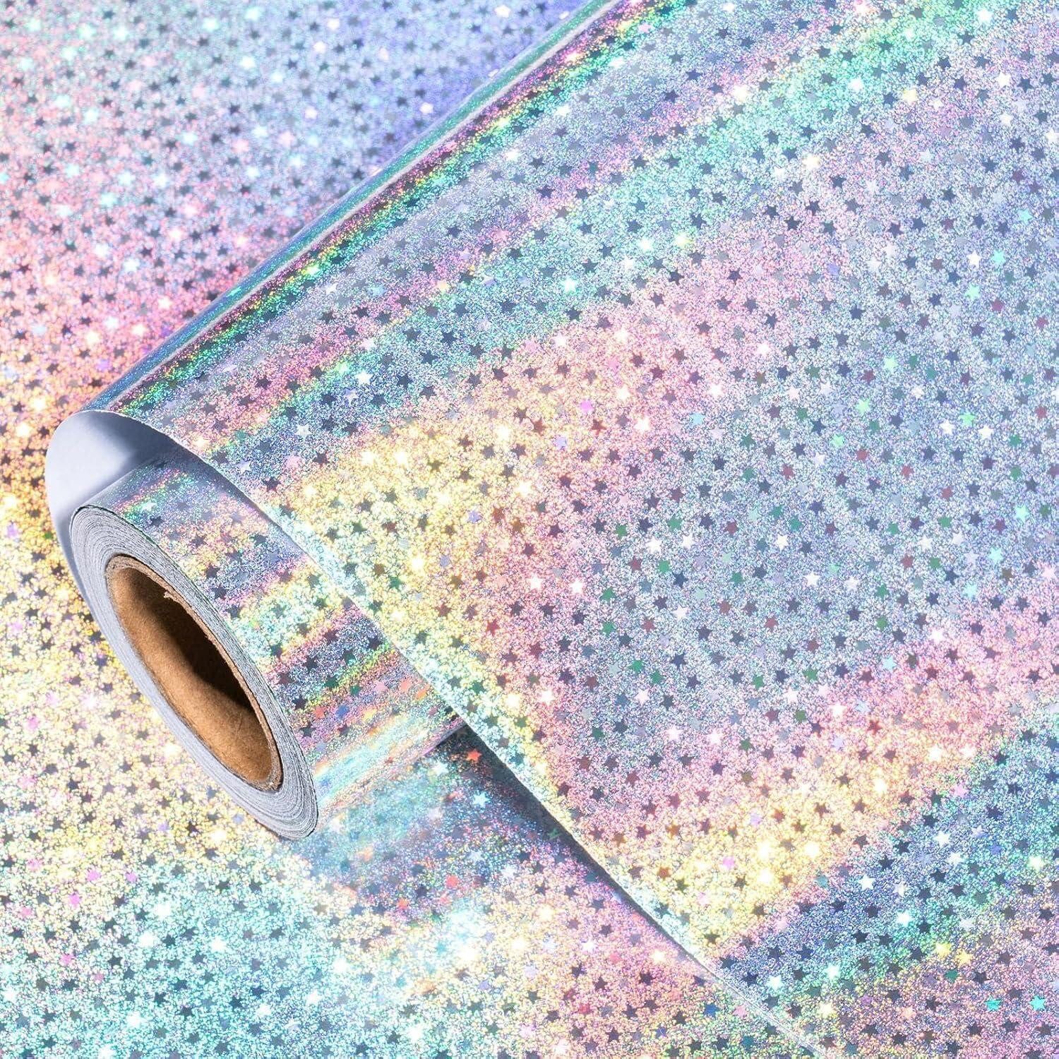 LuxusKollektion Geschenkpapier Geschenkpapier Holografisch Stern Silber 43,2cm x 5m, (1St)