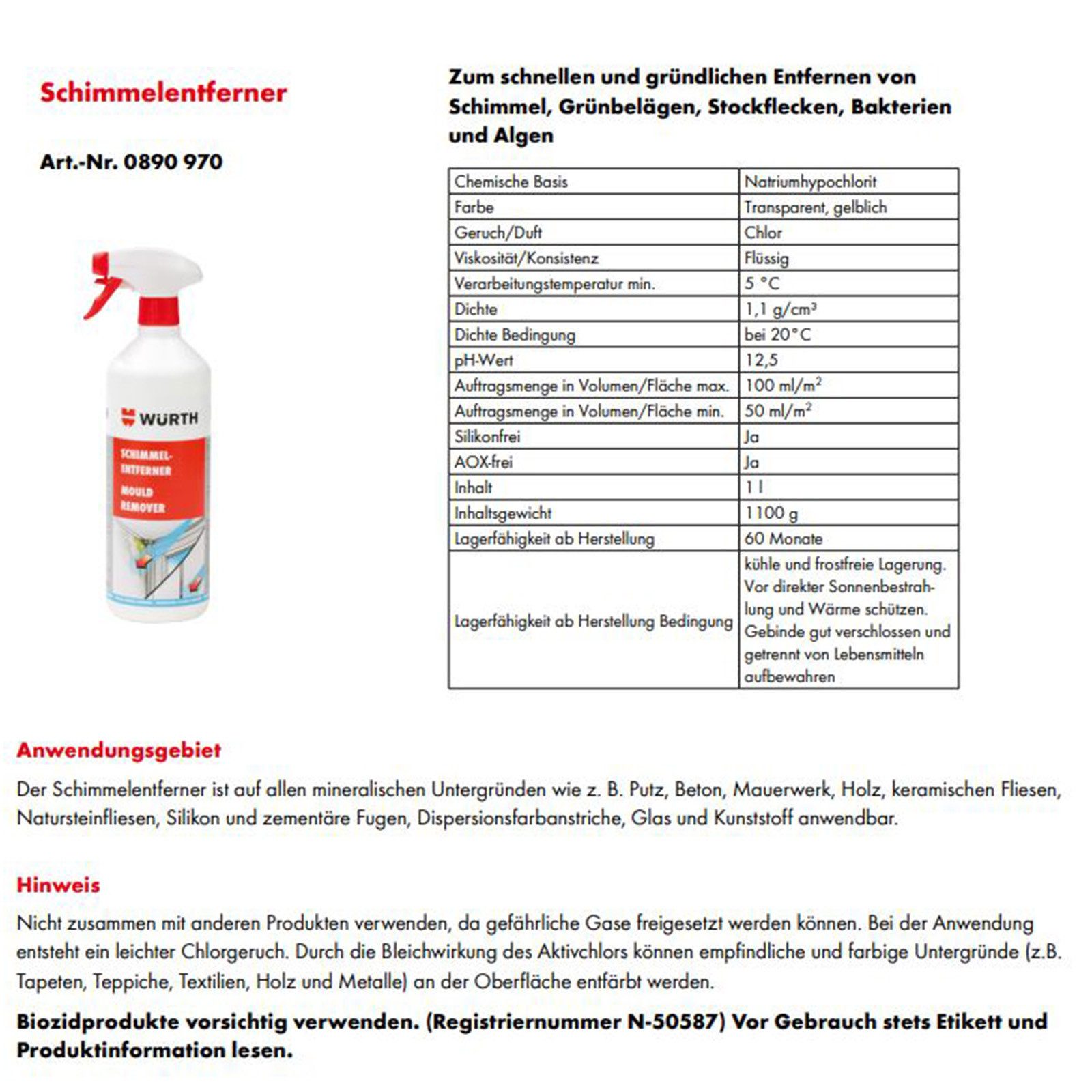 Würth Würth Schimmelentferner 1Liter 0890970 Hygienemittel