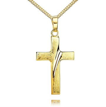 JEVELION Kreuzkette Kreuz Anhänger eismattiert 333 Gold - Made in Germany (Goldkreuz, für Damen und Herren), Mit Halskette vergoldet- Länge wählbar 36 - 70 cm.