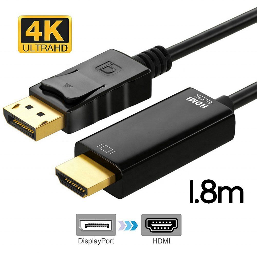 DisplayPort DP auf HDMI Adapter Kabel 1.2 HDMI 1.4 Wandler 4K 1,8m HDMI-Kabel