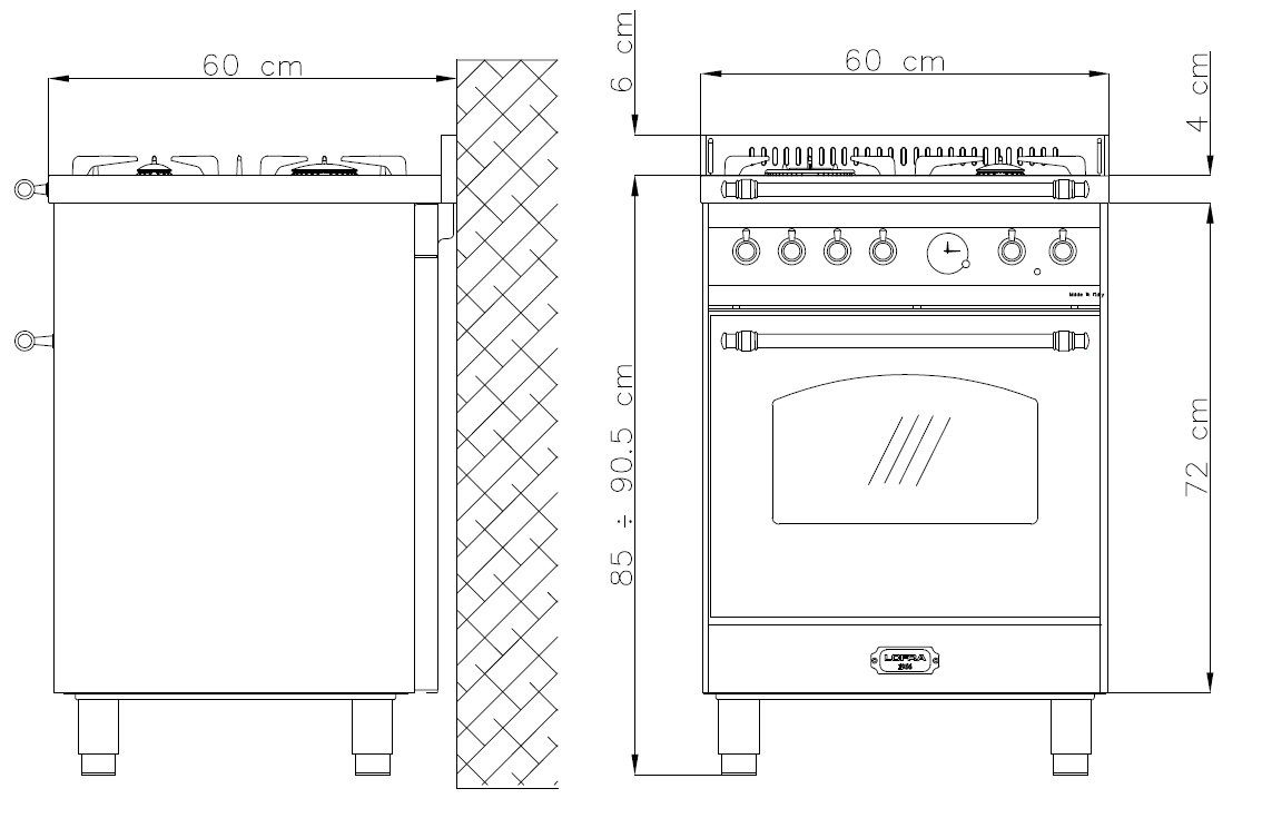 2-fach-Teleskopauszug, Gaskochfeld, mit Dolcevita 2-fach Finish, Cooker Dolcevita Drehspieß, Black/Chrome Range Leichtreinigungsemaille Elektro-Standherd LOFRA Lofra - 60 cm, Teleskopauszug,