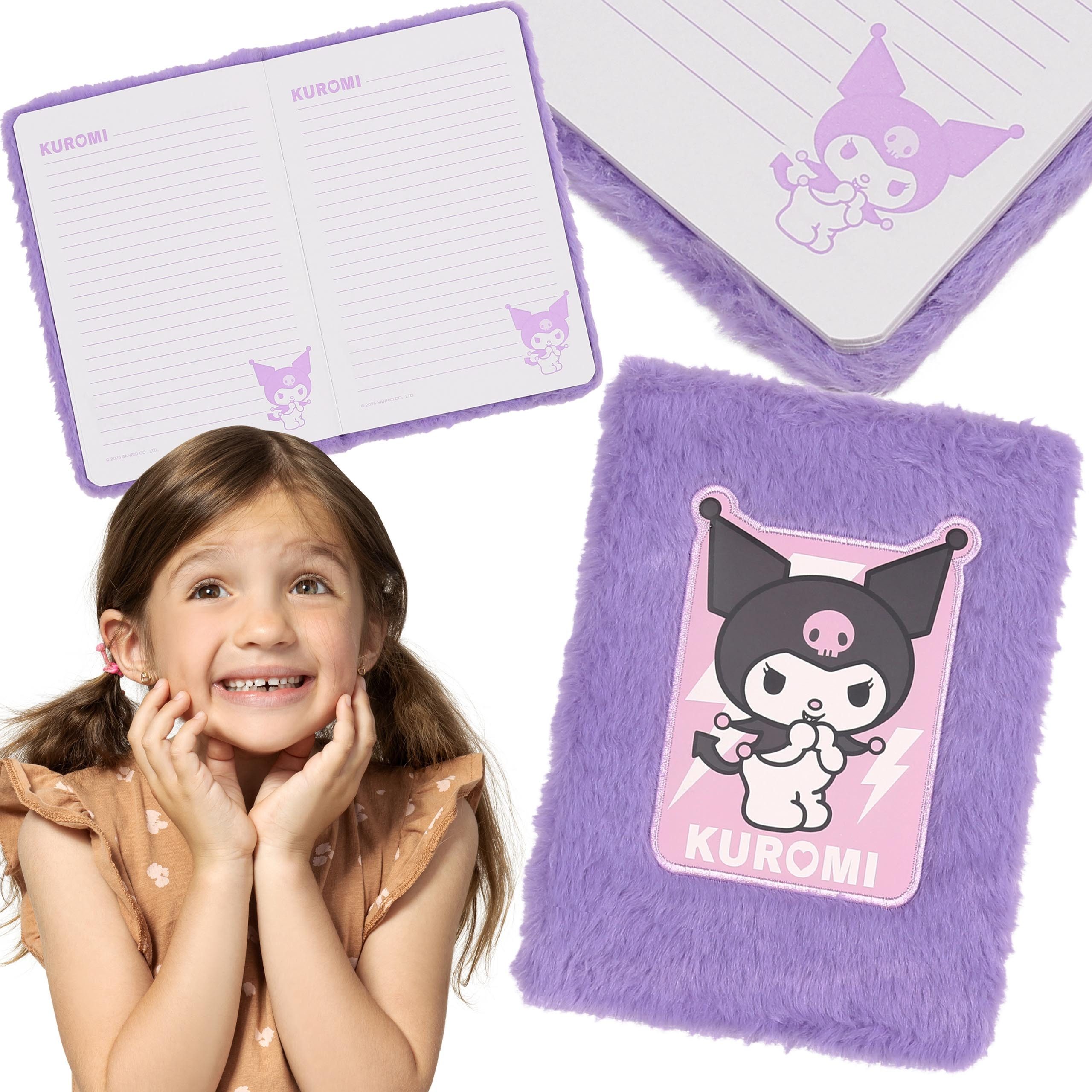 Hello Kitty Notizbuch Hello Kitty KUROMI Plüsch Notizbuch A5 liniert für Mädchen, lila