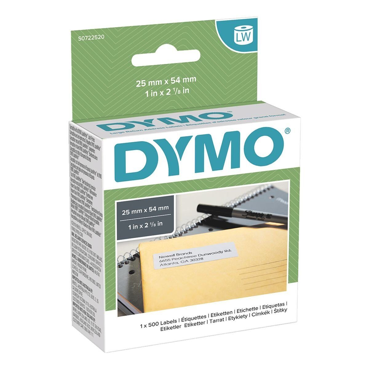 DYMO Thermorolle S0722520, 500 Absendeadress-Etiketten, 25/54 mm B/L