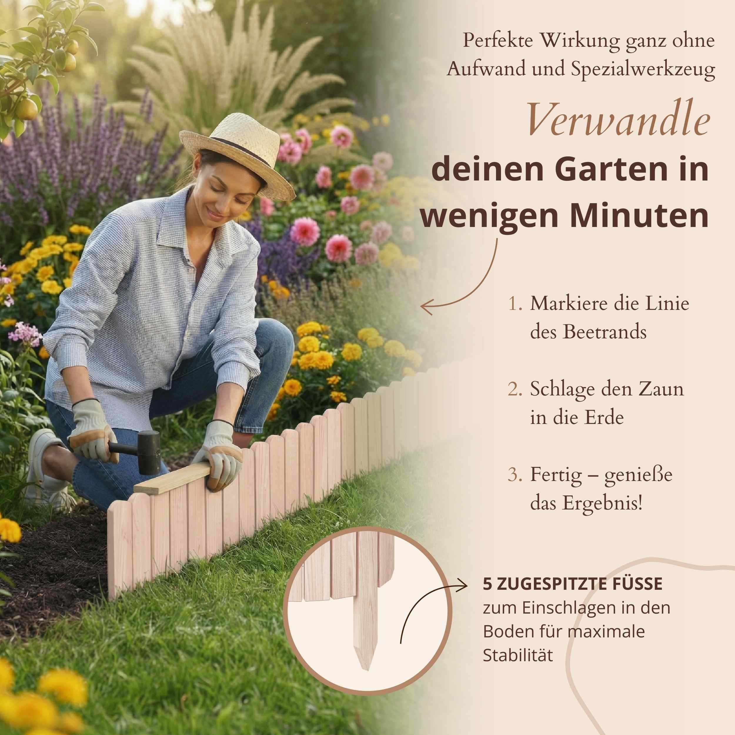 Floranica Beetbegrenzung Beeteinfassung Beetumrandung Rasenkante Umrandung Flexibler Rollborder, LxH: 200x10 cm, 1 Stk., Unbehandelt, für Garten, Rindenmulch, B – Bild 5 von 5