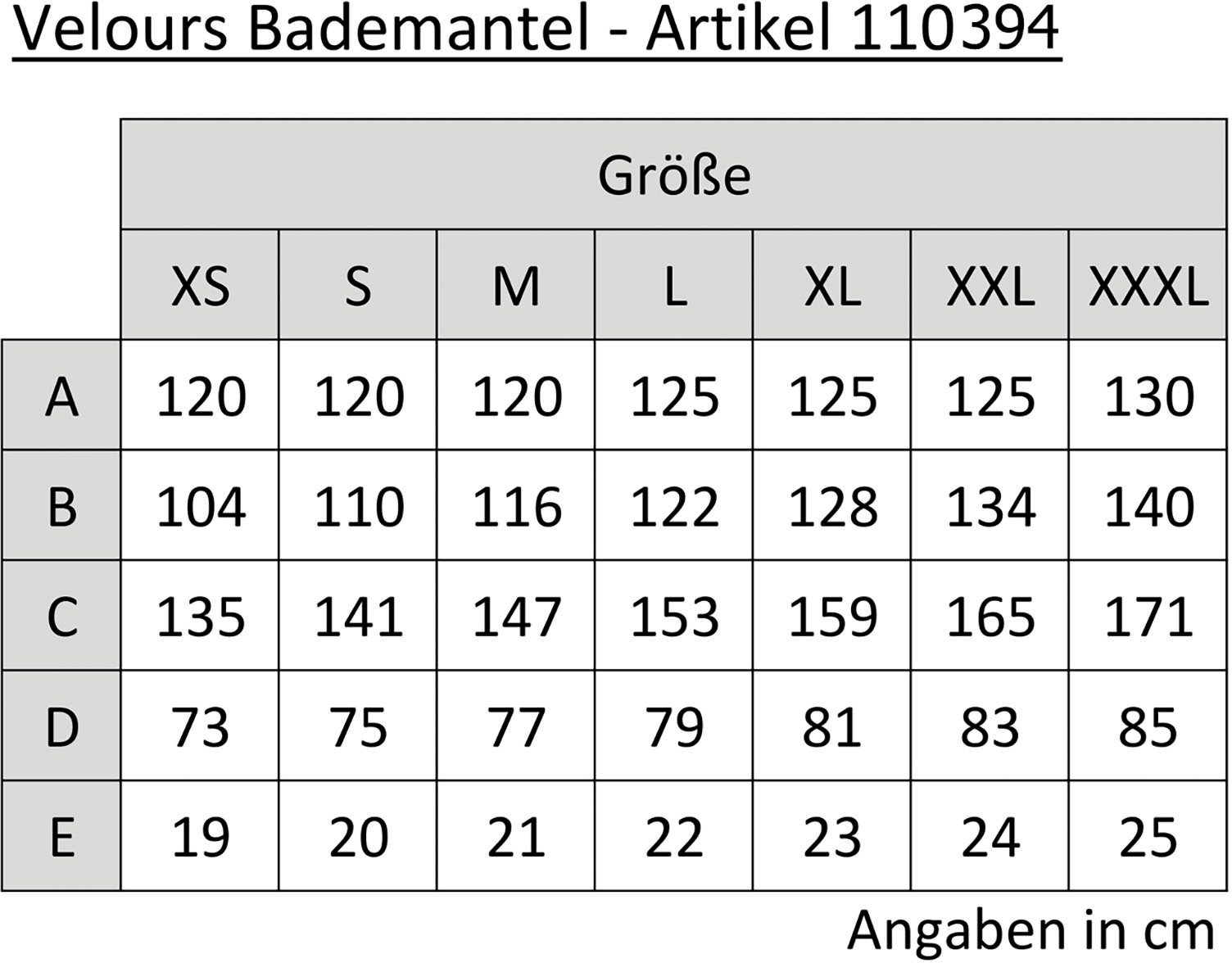 Biberna Unisex-Bademantel Meike, Langform, Frotteevelours, Kapuze, Gürtel, Velours Bademantel für Damen & Herren, mit Kapuze, feine Samt-Optik