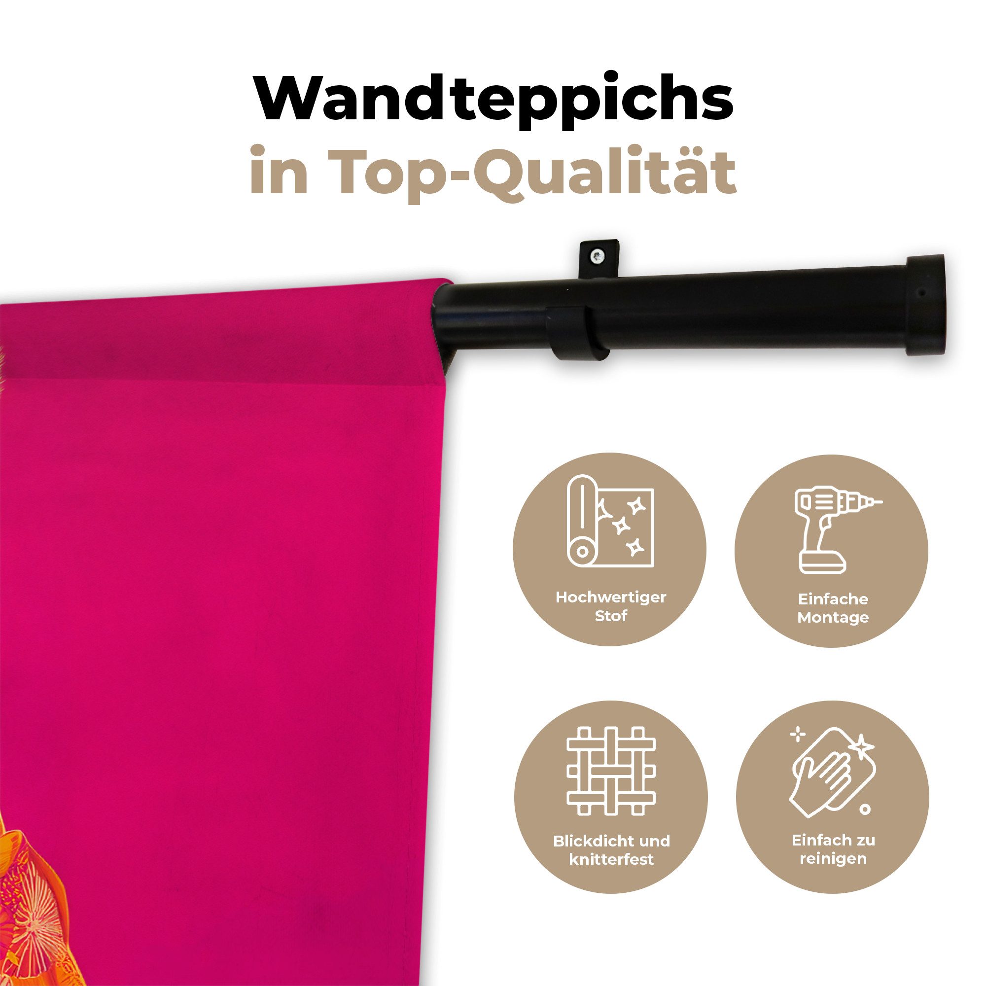 MuchoWow Wandteppich Kamel - Blumen - Kimono - Fächer, Rechteckig, Höhe: 3 mm, Wandteppich für Wohnzimmer, Schlafzimmer, 60x40 cm