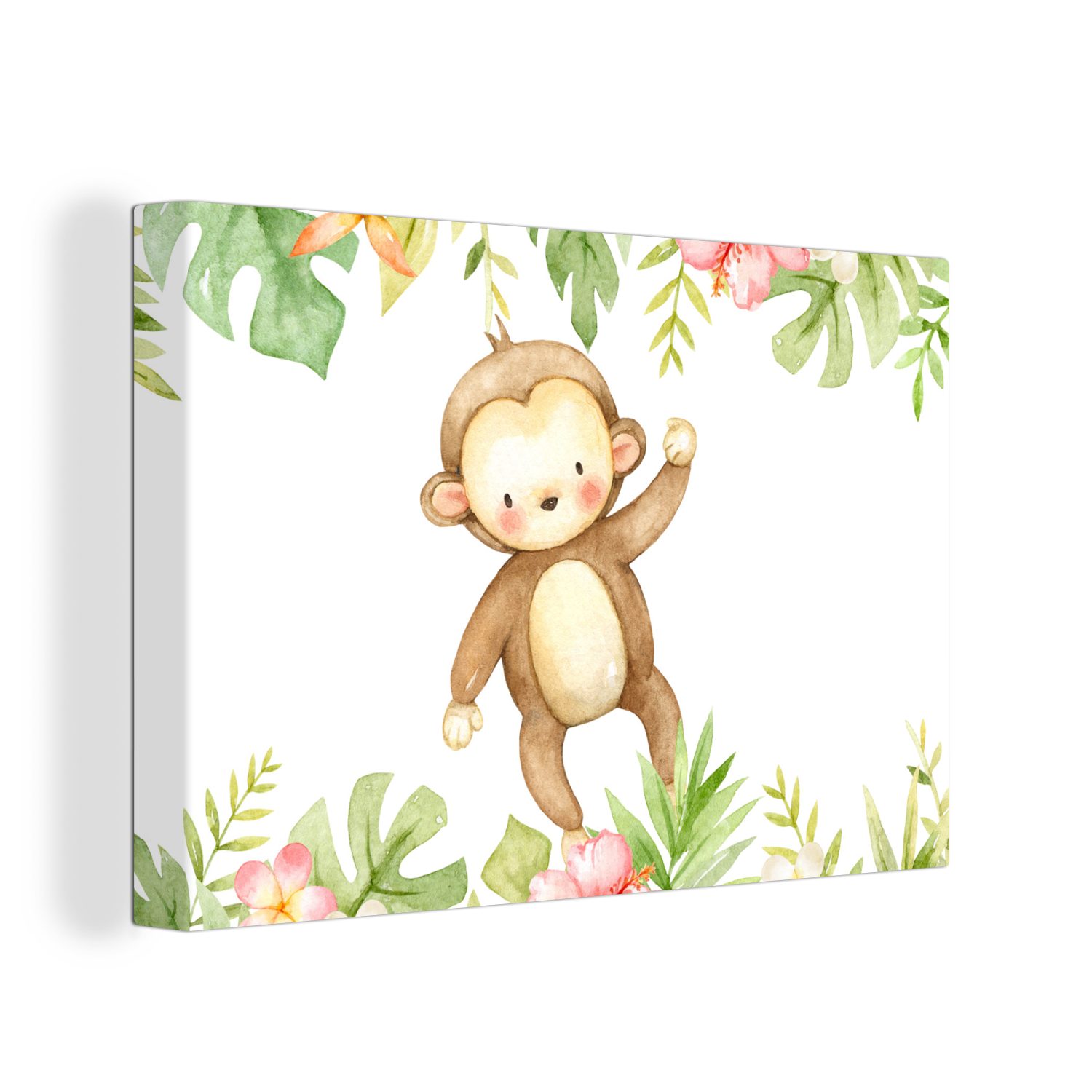 OneMillionCanvasses® Leinwandbild Affe - Dschungel - Aquarell, (1 St), Wandbild Leinwandbilder, Aufhängefertig, Wanddeko, 30x20 cm