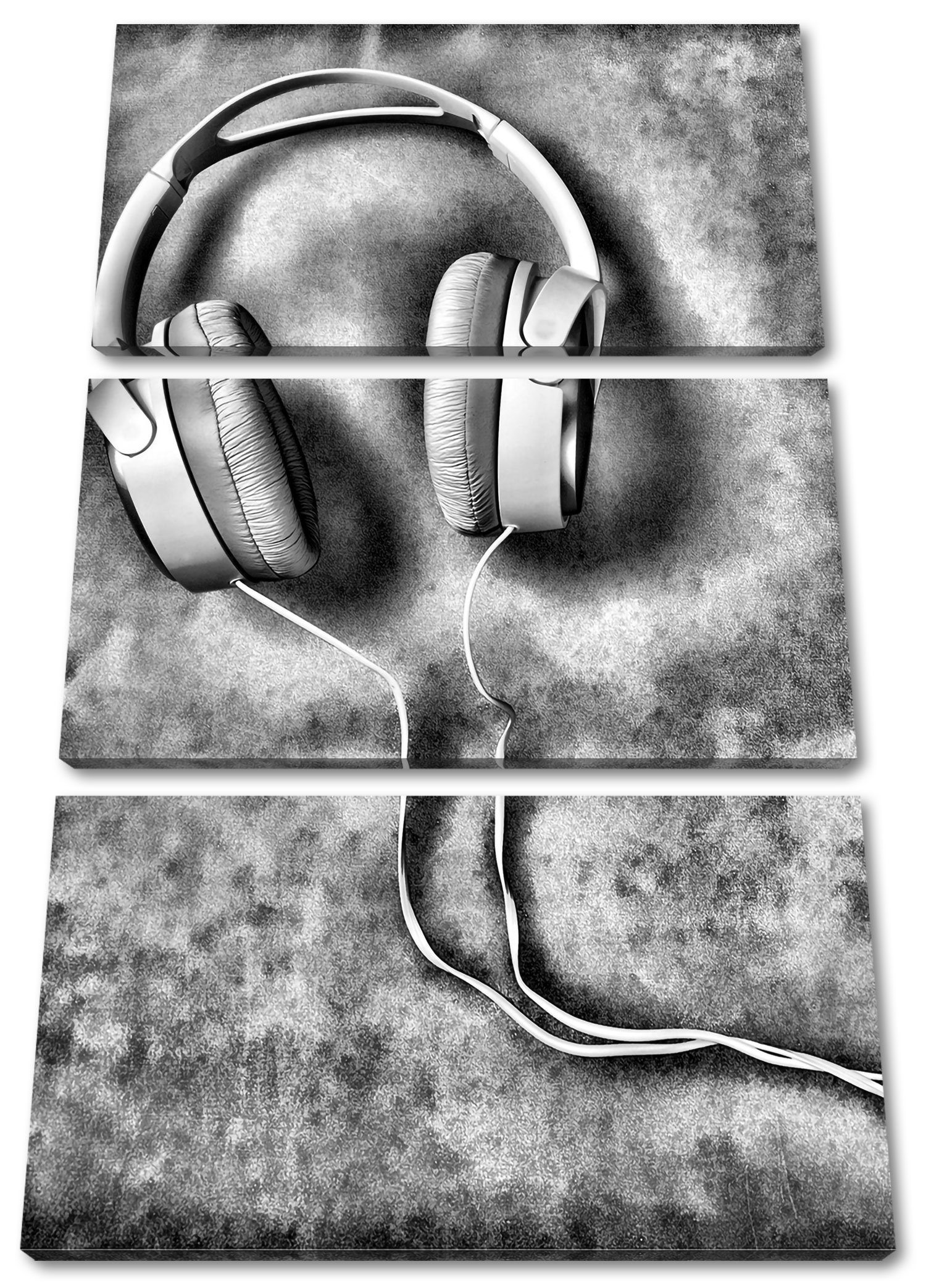 (120x80cm) St), fertig Kopfhörer bespannt, Pixxprint Zackenaufhänger inkl. Kopfhörer, Leinwandbild (1 3Teiler Weiße Leinwandbild Weiße