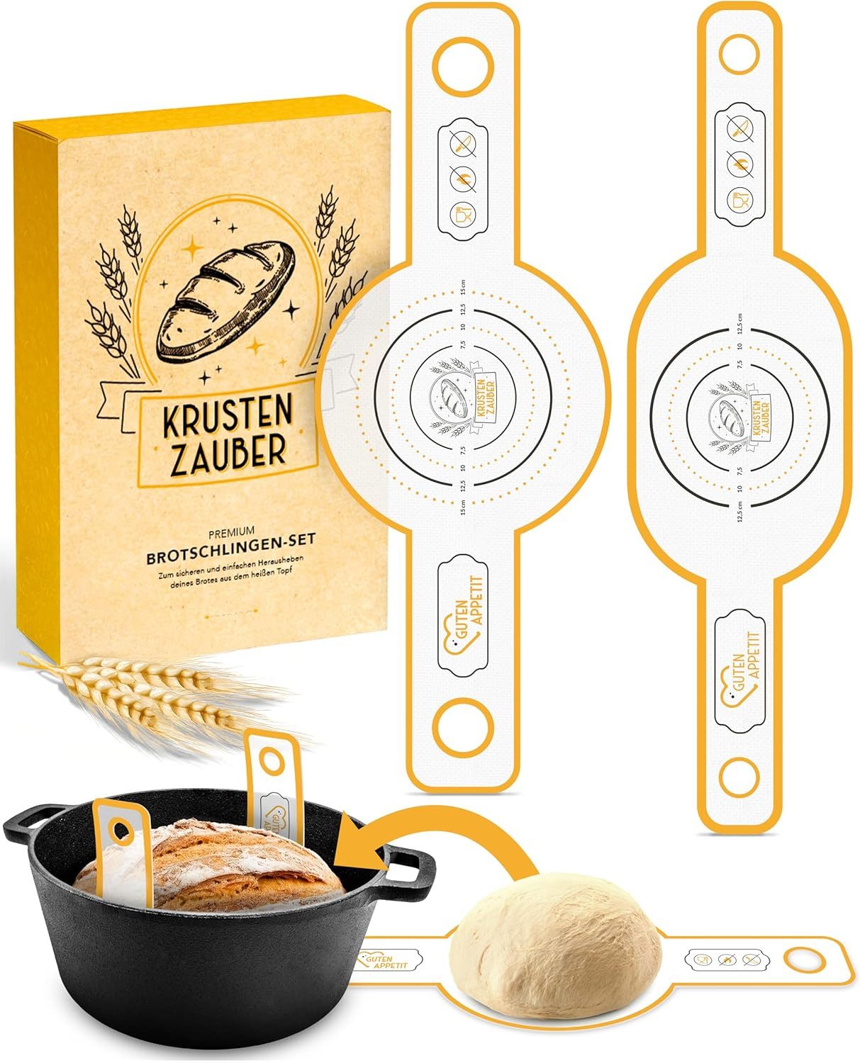 Krustenzauber Backmatte Zubehör - Brotschlingen, Schneebesen, Backmatte, Teig Reinigungstücher, 2x Brotschlingen Mix