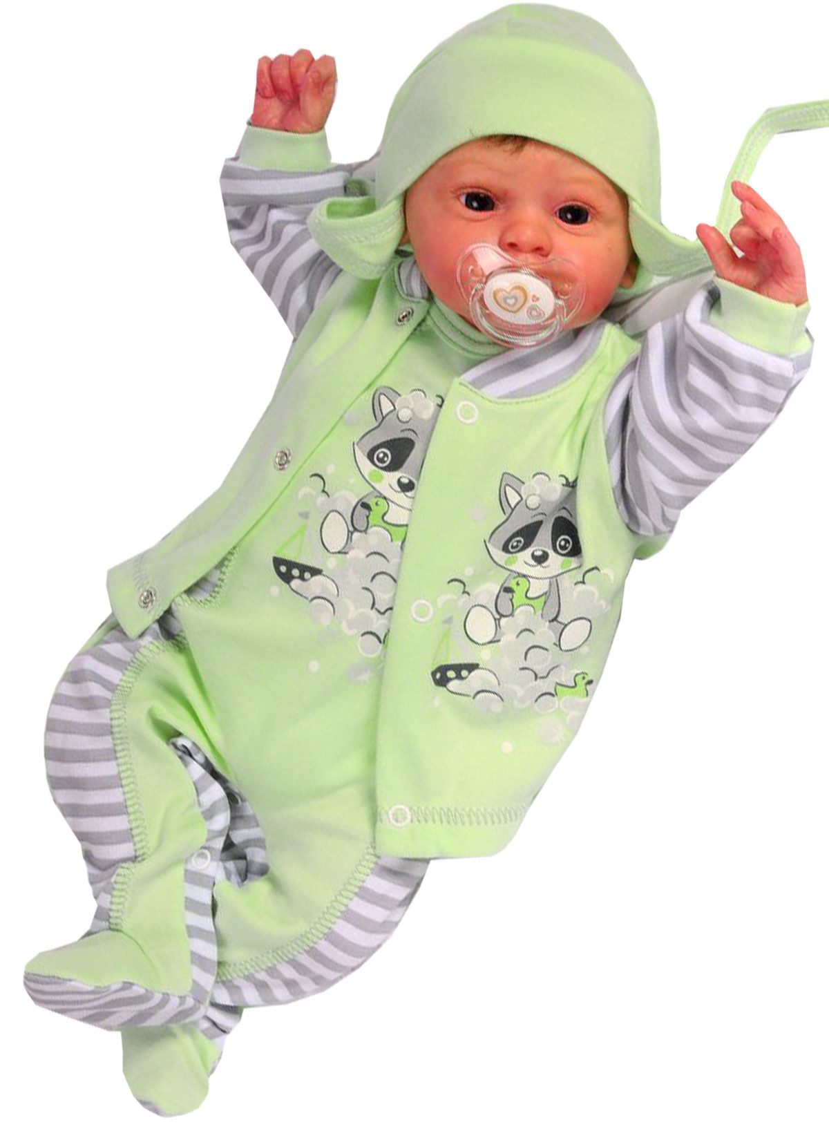 La Bortini Strampler Baby Anzug Erstlingsset Stramplerhose Hemdchen Mütze in Grün aus reiner Baumwolle, 44 50 56 62 68 74