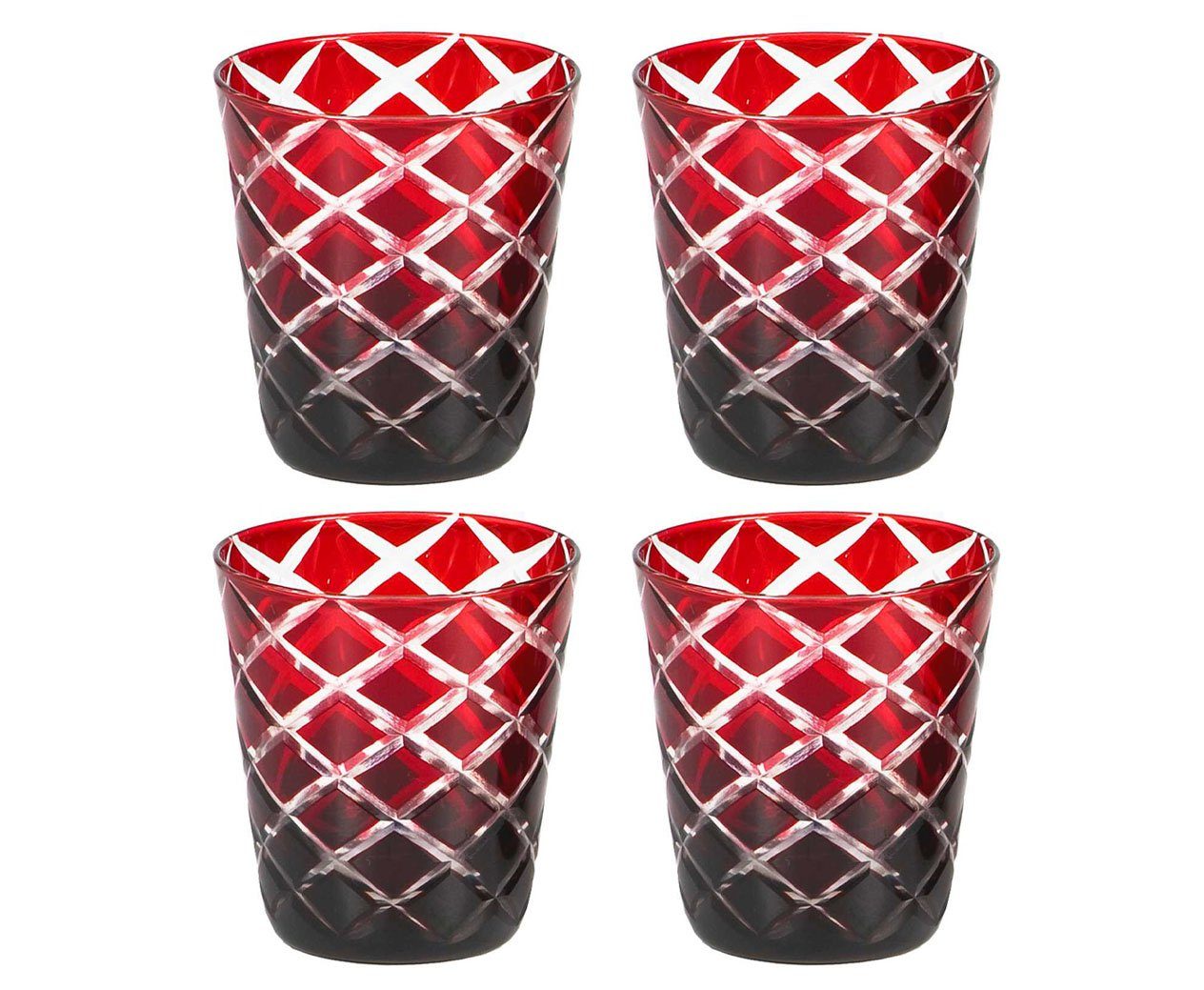 EDZARD Gläser-Set Dio rubin, Kristallglas, 4er Set, handgeschliffene Überfanggläser, Longdrinkgläser-Set, 140 ml
