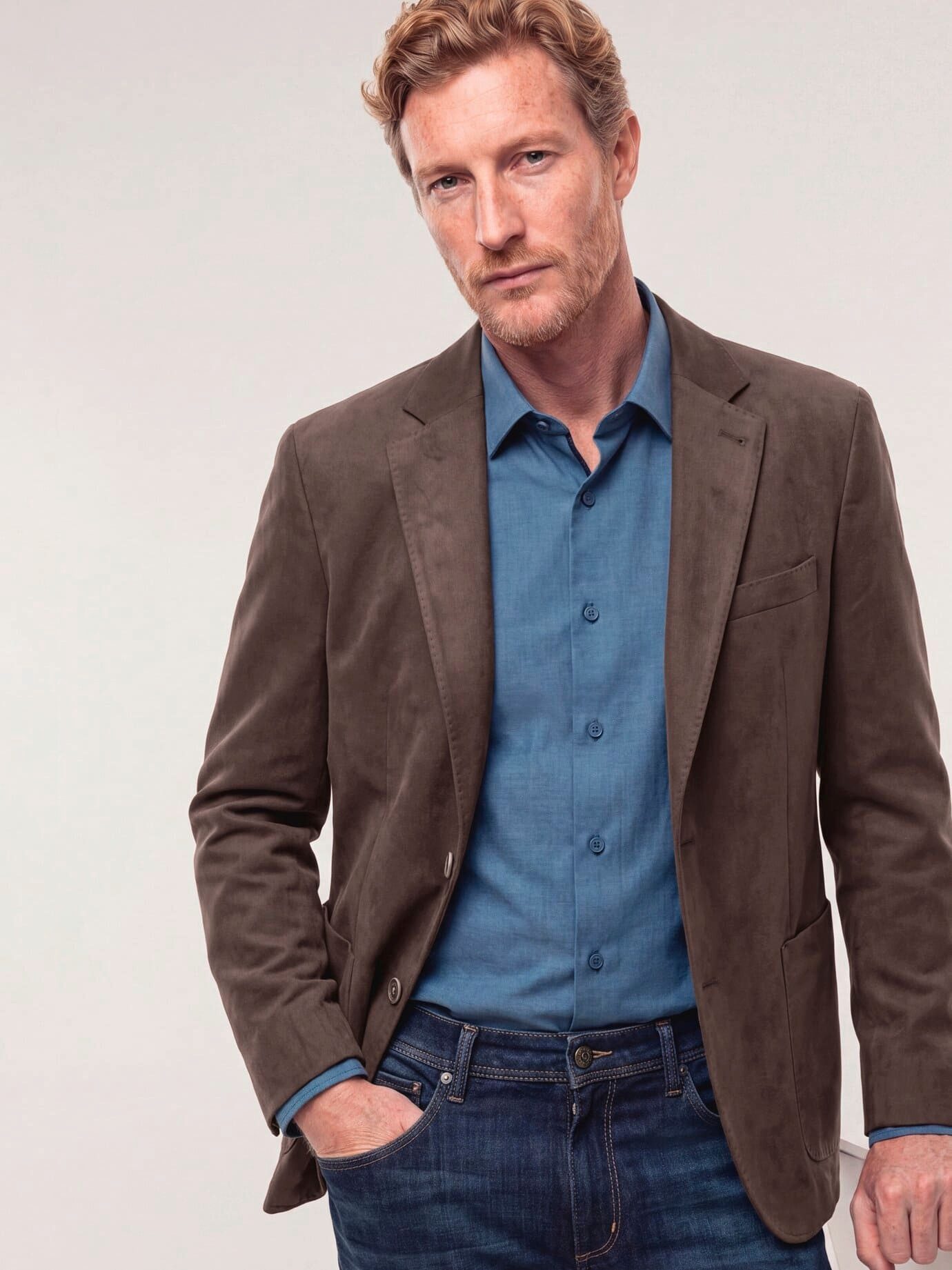 Walbusch Sakko Herren Sakko aus Microvelours Regular fit Reverskragen, Reverskragen, klassisch