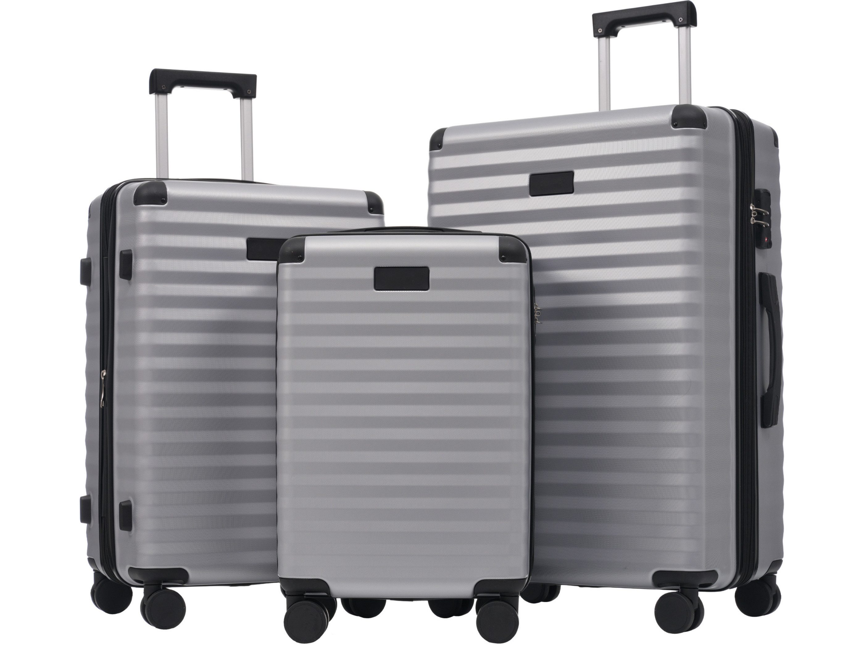 SeedWave Trolleyset 3er-Set Reisekoffer Hartschalenkoffer Rollkoffer mit TSA-Schlössern, (Hartschalen Trolley-Set), Vier 360° Zwillingsrollen, Größe M mit 1 klappbarer Getränkhalterung