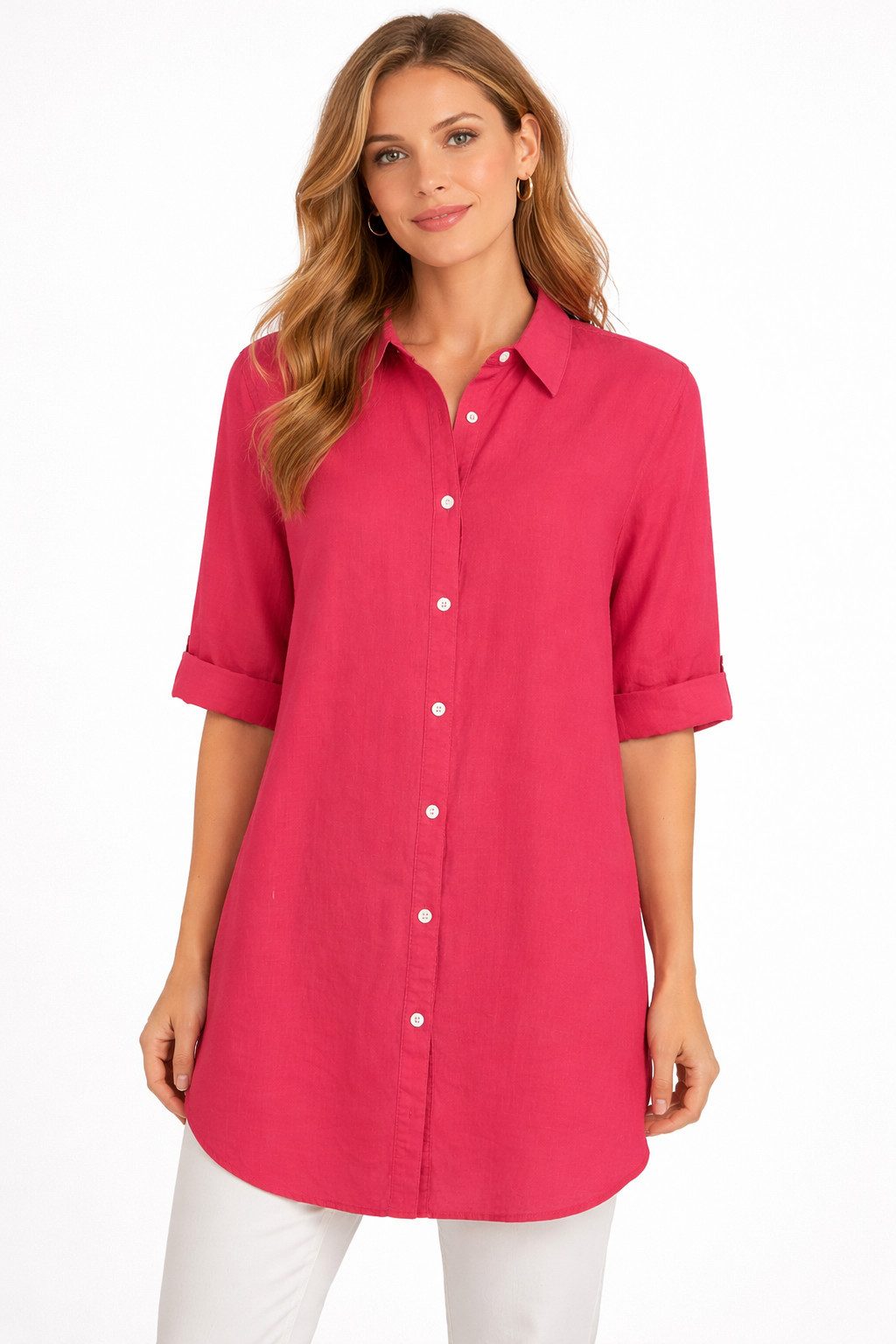 Eight2Nine Hemdbluse Damen Leinen Bluse atmungsaktiv Tunika Sommer langebluse Hemdbluse