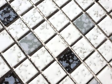 Mosani Mosaikfliesen Keramik Mosaik weiß schwarz grau struktur Mosaikfliese Bad