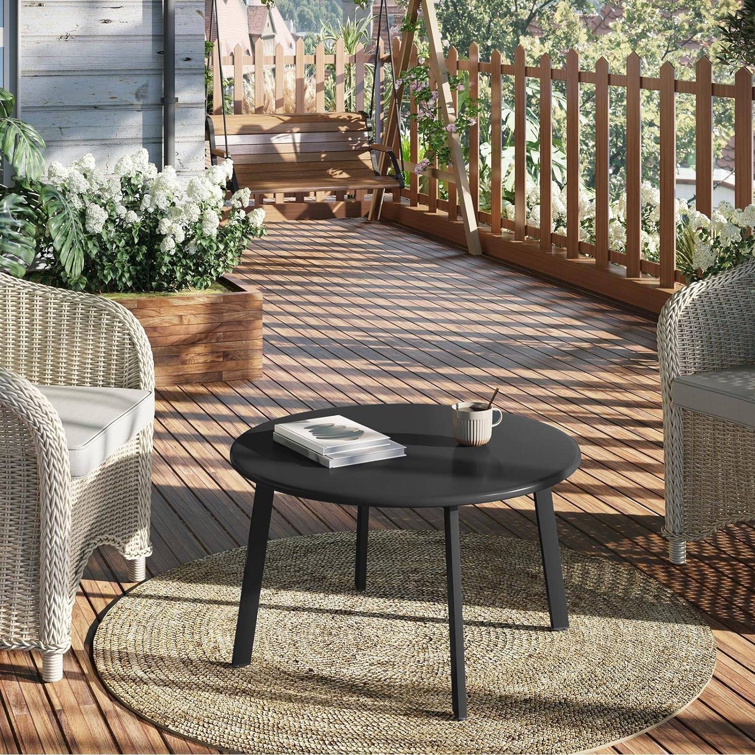 EUGAD Beistelltisch (1-St), rund, Gartentisch φ70xH40 cm, Industrial Design