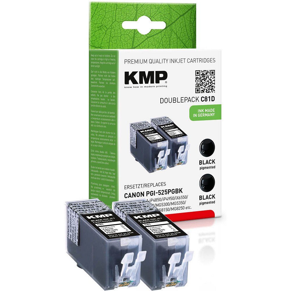 KMP 2 Tinten C81D ERSETZT PGI-525 - black Tintenpatrone (1 Farbe (2 x schwarz)