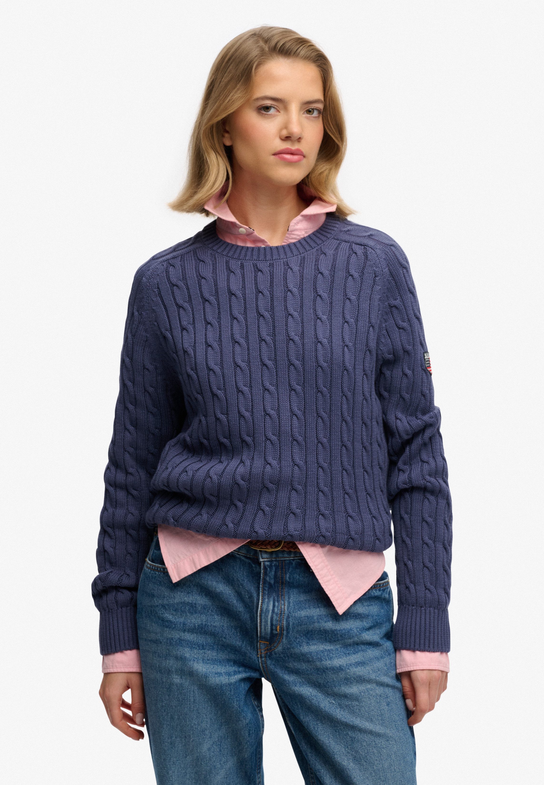 Superdry Strickpullover SLOUCHY CABLE KNIT Baumwolle, loose fit