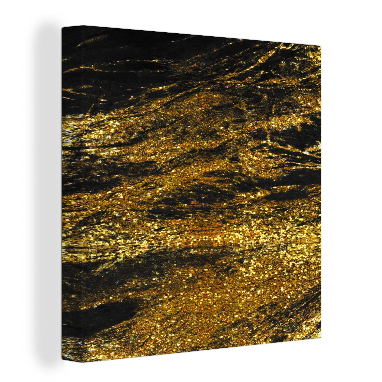 Glitter, Schlafzimmer Leinwandbild St), für - (1 - Leinwand - Marmor Bilder Wohnzimmer Gold Schwarz OneMillionCanvasses®