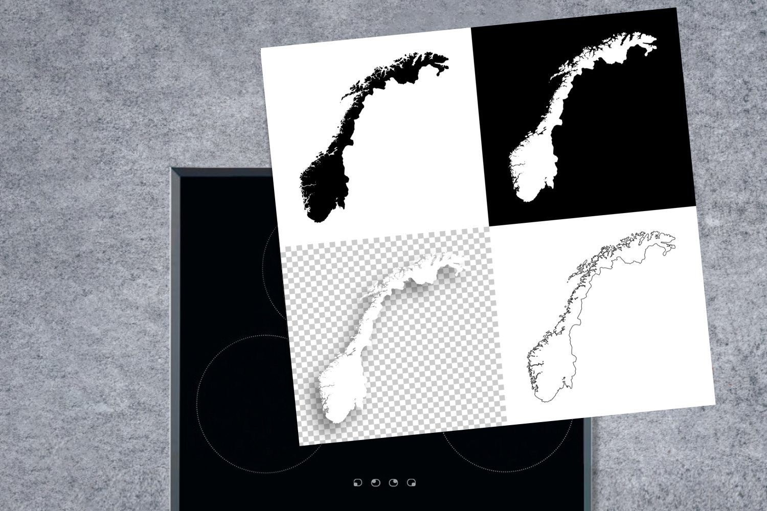 MuchoWow Norwegen Arbeitsplatte Schwarz-Weiß-Illustration Vinyl, vier Stilen, 78x78 für Ceranfeldabdeckung, küche in cm, tlg), von Herdblende-/Abdeckplatte (1
