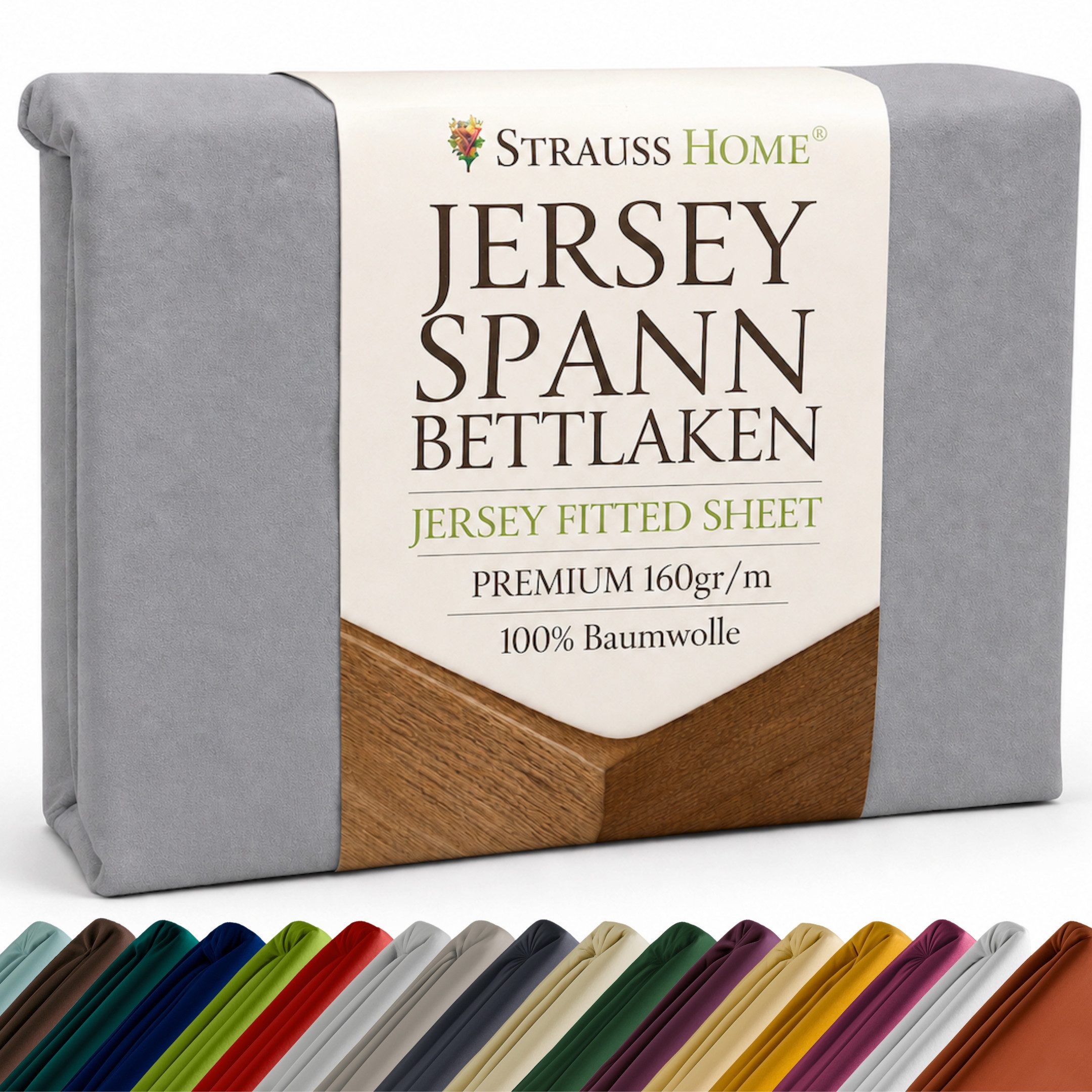 Strauss Home Spannbettlaken Premium 160 g/m² Gekämmte Baumwolle Jersey in Hotelqualität, Gummizug: Rundumgummi, OEKO-TEX®-zertifiziert - Hotelqualität – Formstabil & Langlebig