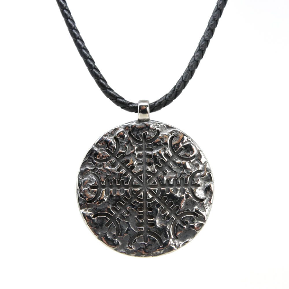 Kette mit Anhänger Lederkette Edelstahlkette 316L ANTIK VEGVISIR