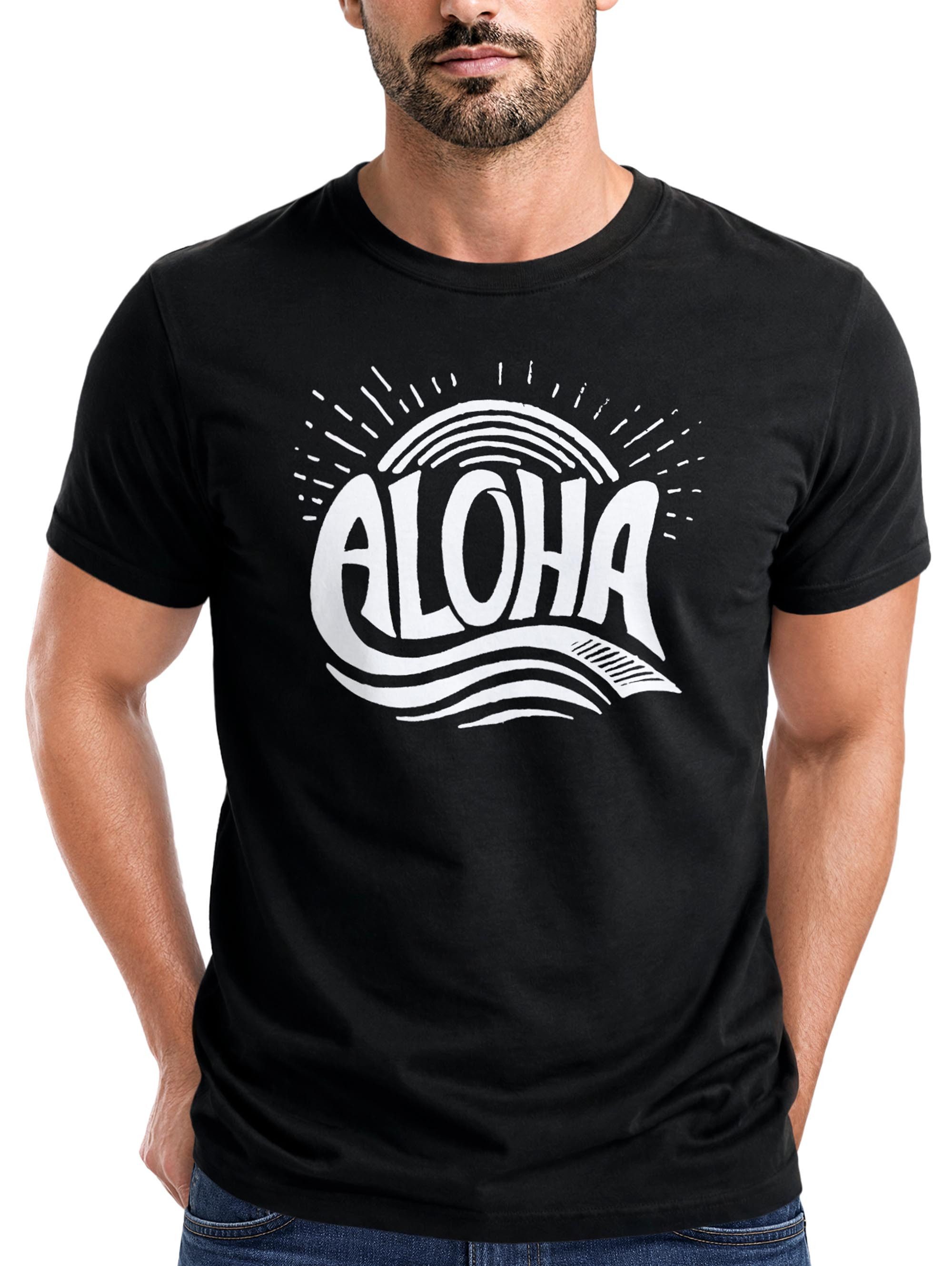 Neverless Print-Shirt Herren T-Shirt Aloha Wellen Surfing Sommer Slim Fit Neverless® mit Print