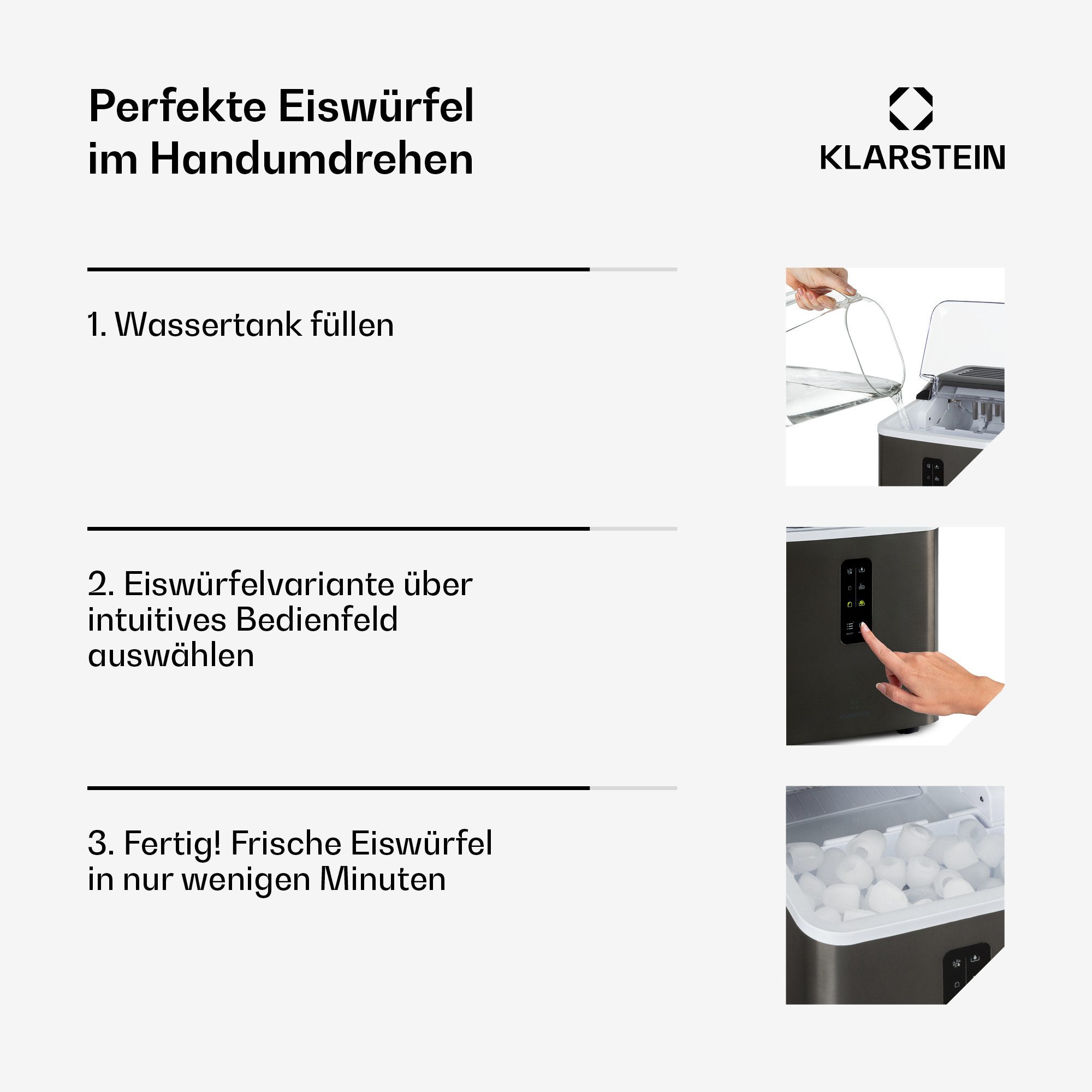 Klarstein Eiswürfelmaschine Albaron Supreme Eiswürfelmaschine Bullet 12 kg/24h 1,5L Tank Edelstahl, Ice Maker Eismaschine elektrisch Bullet-Eis mit LCD – Bild 5 von 5