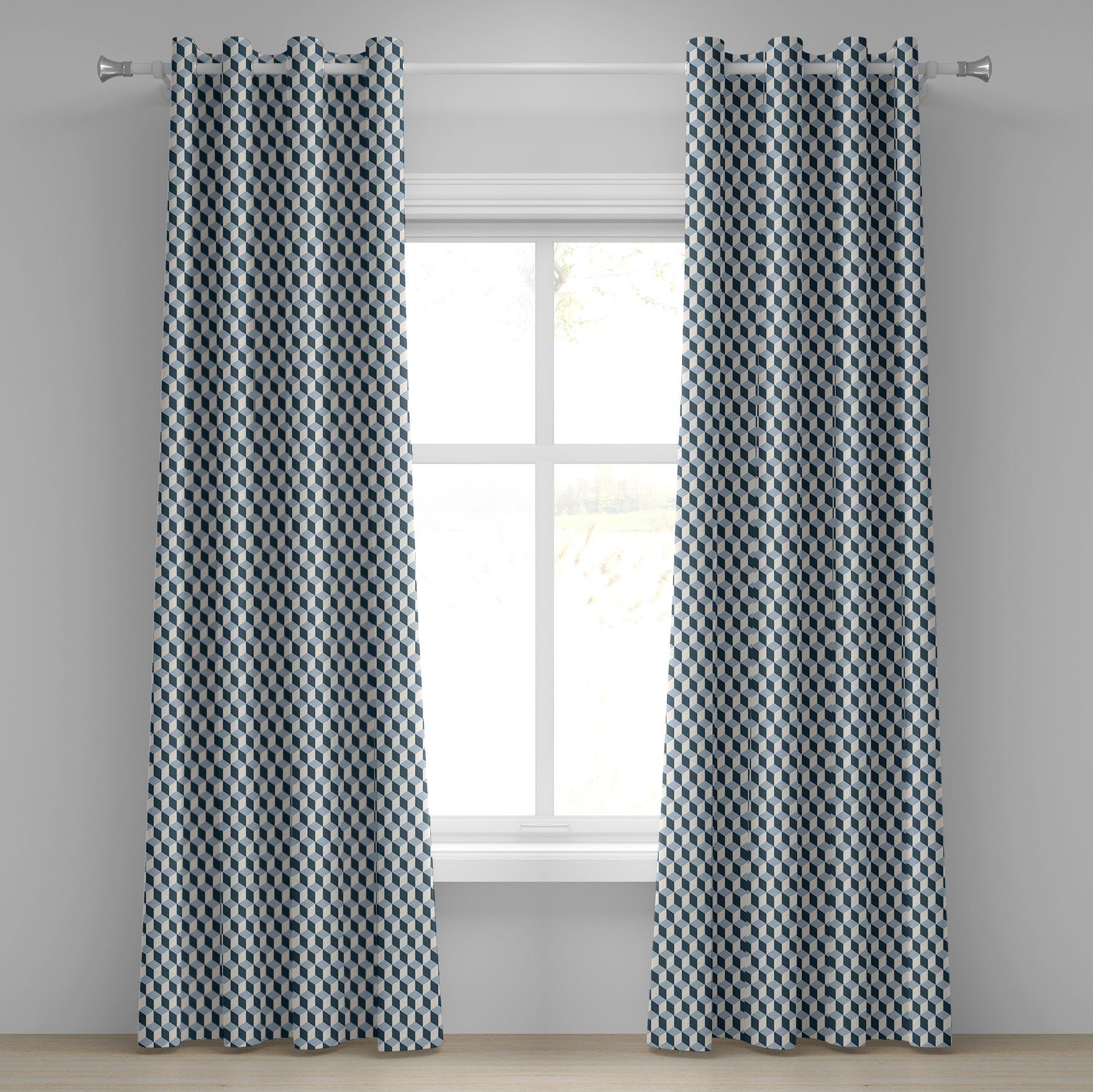 Gardine Dekorative 2-Panel-Fenstervorhänge für Schlafzimmer Wohnzimmer, Abakuhaus, Retro Würfel Quadrate 3D Style | Fertiggardinen